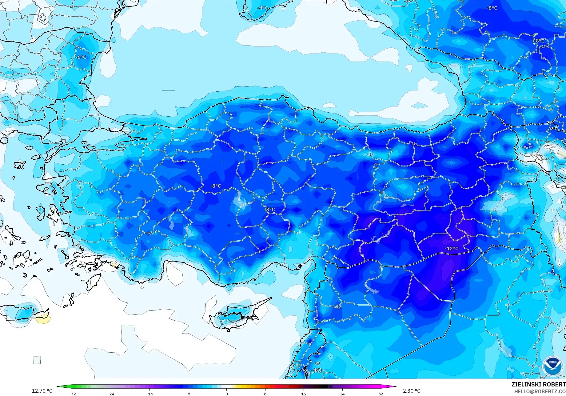 GFS model - Turki, Anomali Suhu 2 m