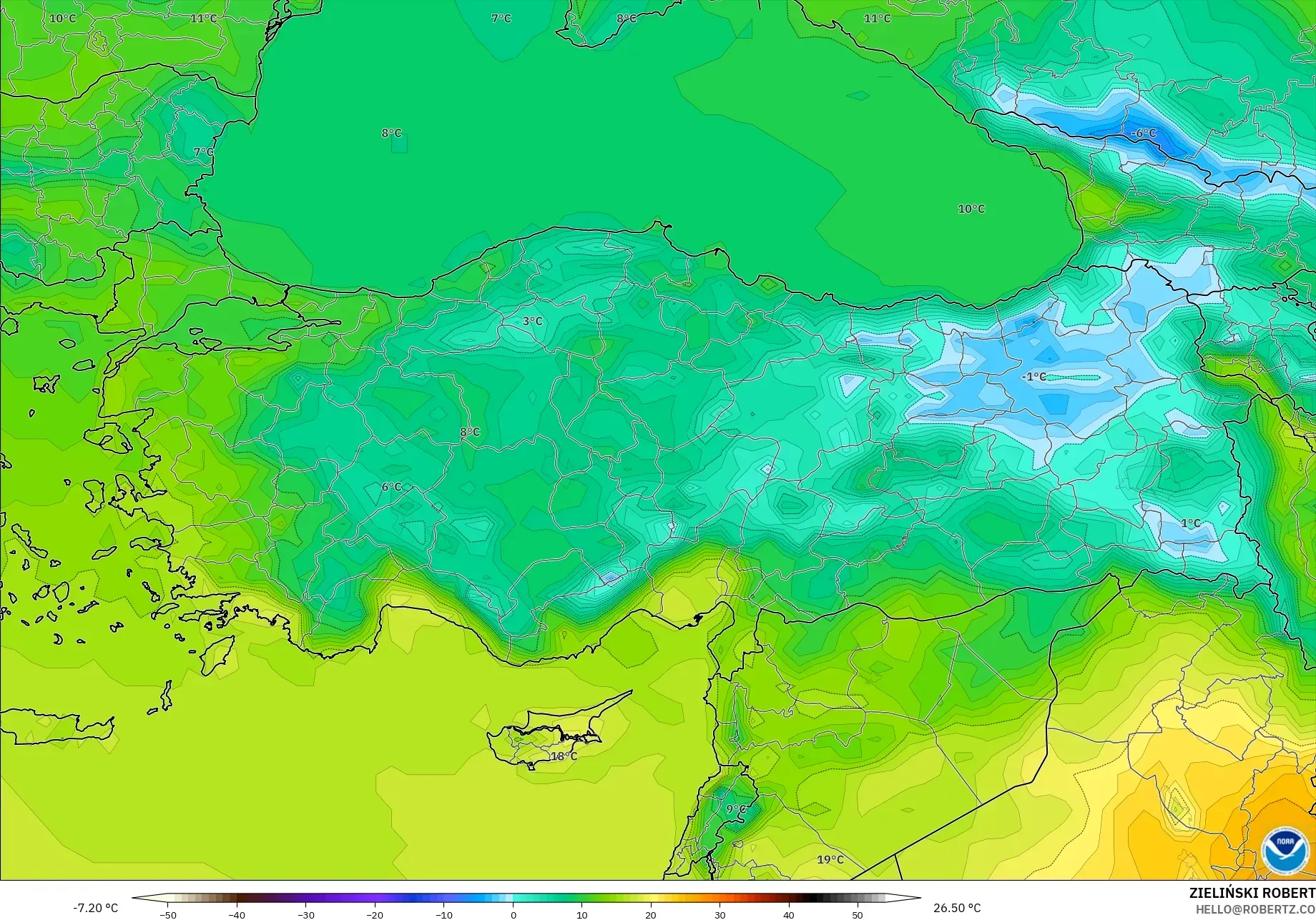 GFS model - Turki, Suhu 2 m