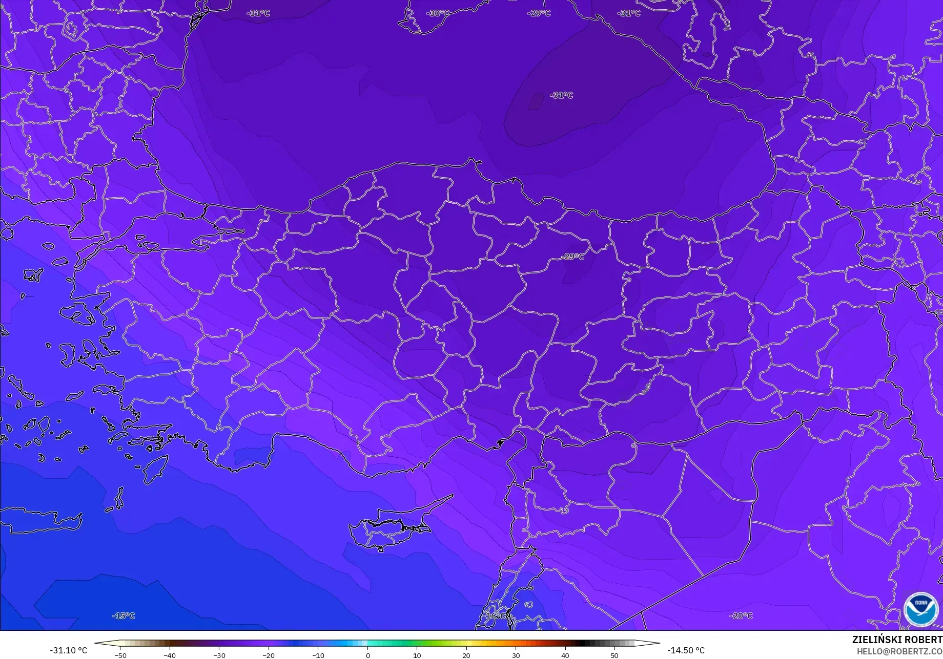 GFS model - Turki, Suhu 500 hPa