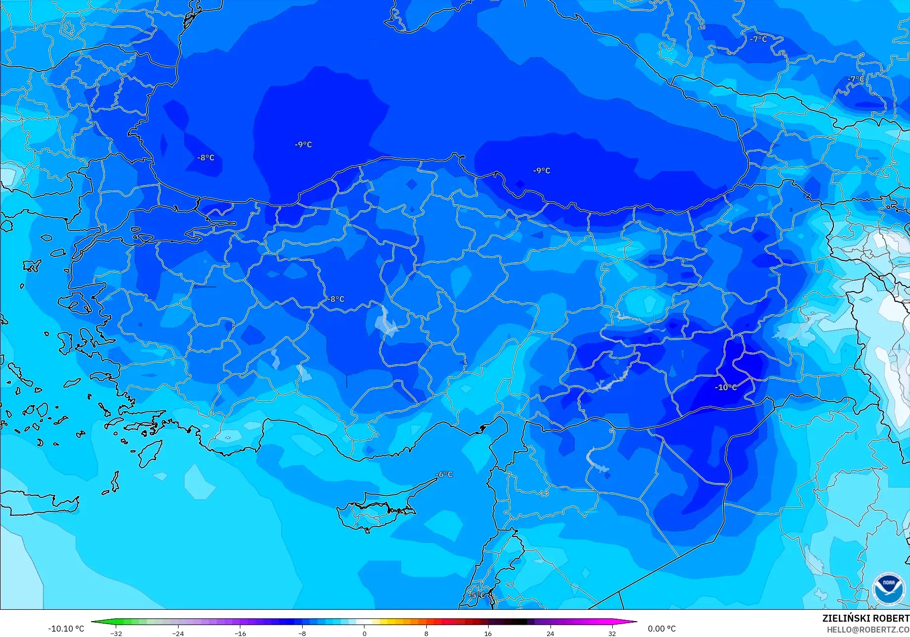 GFS model - Turki, Anomali Suhu 850 hPa