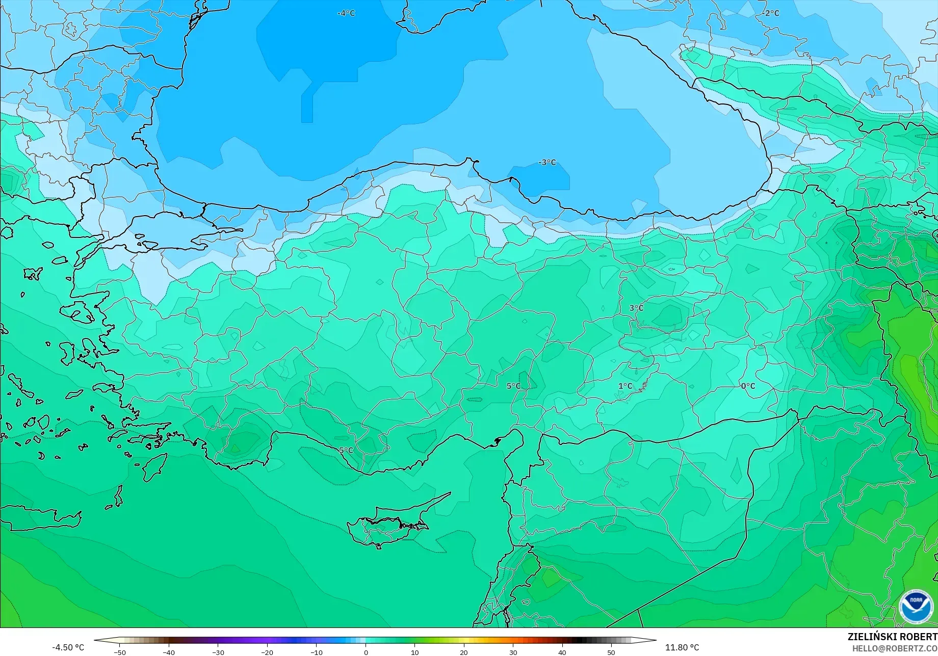 GFS model - Turki, Suhu 850 hPa