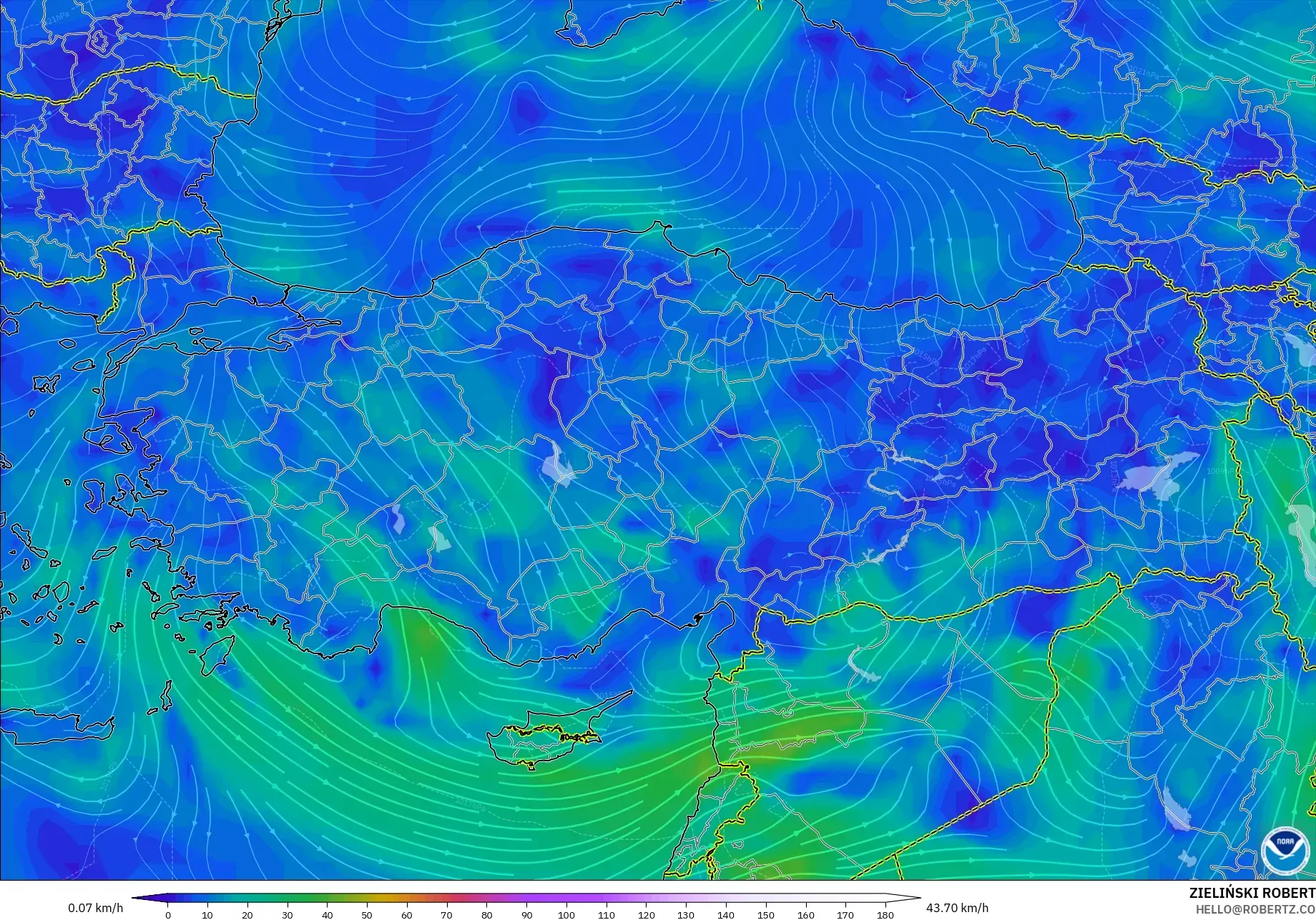 GFS model - Turki, Angin 10 m