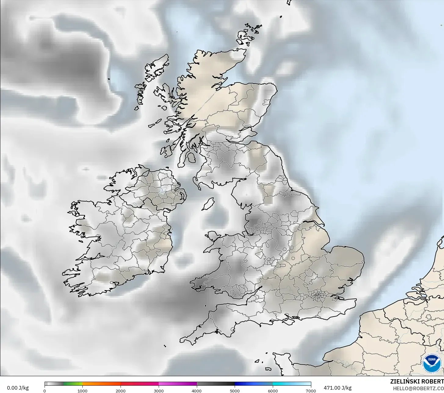 GFS model - Britania Raya, CAPE