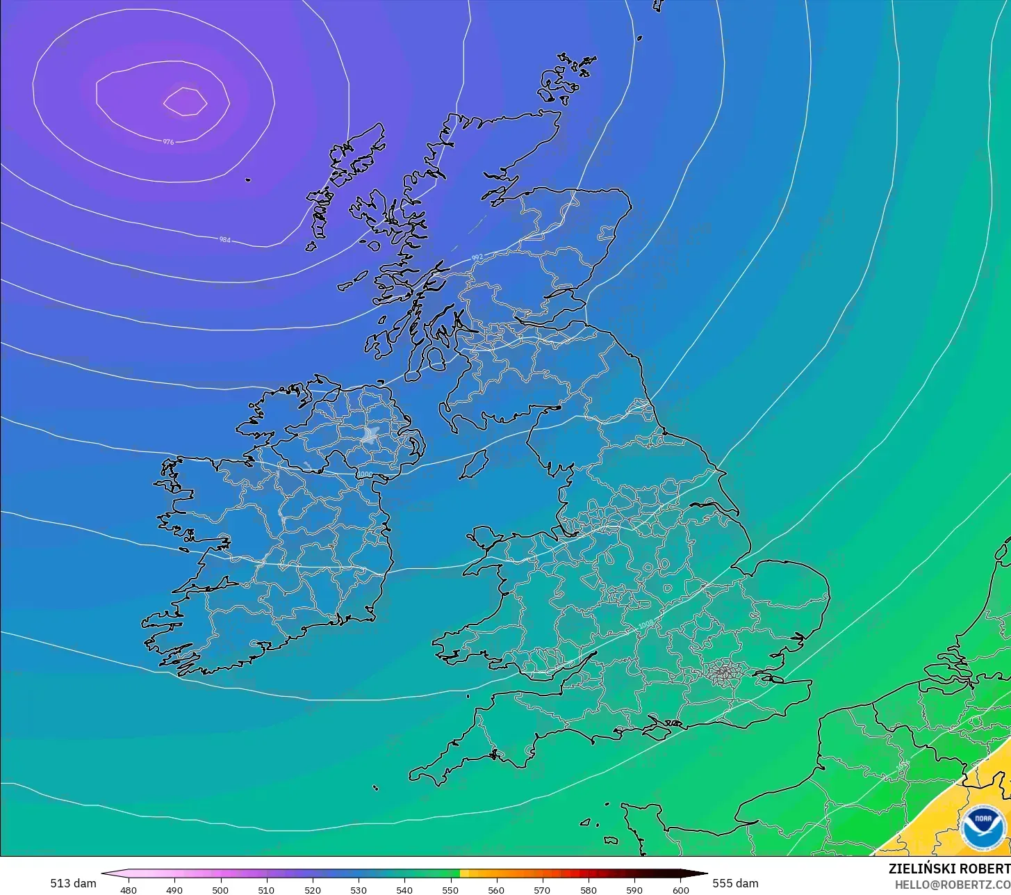 GFS model - Britania Raya, Ketinggian geopotensial pada 500 hPa