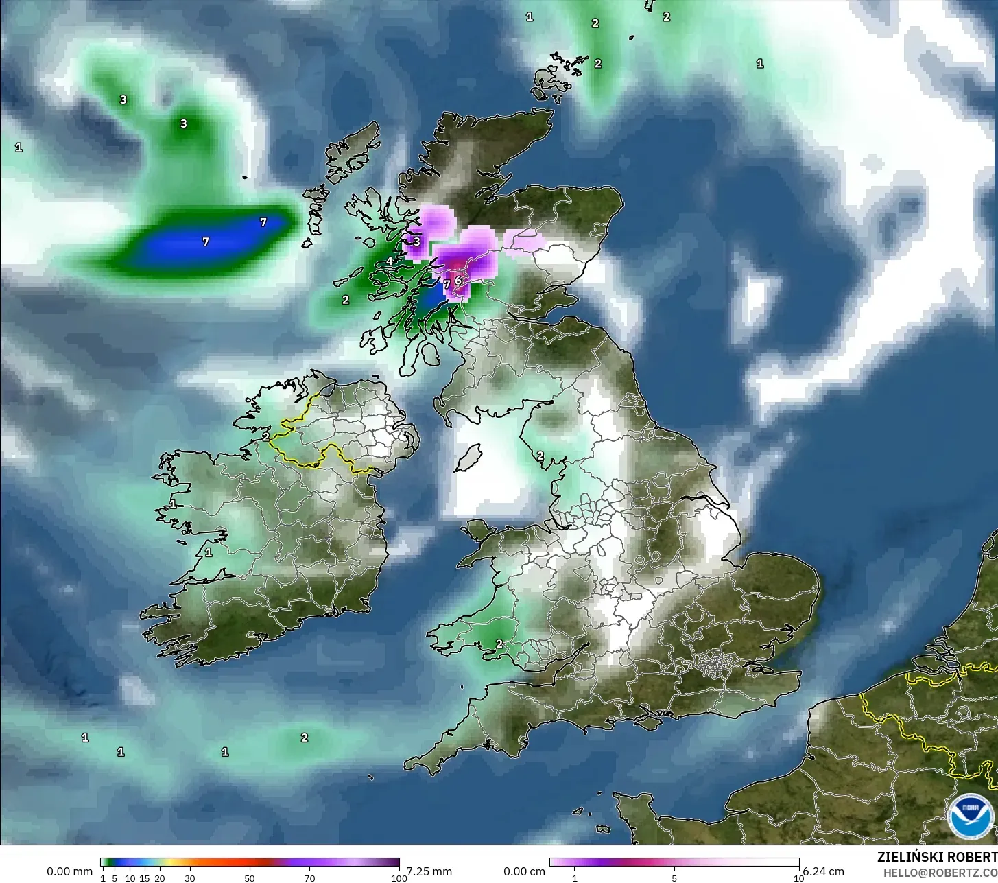 GFS model - Britania Raya, Curah Hujan, Awan, dan Tekanan
