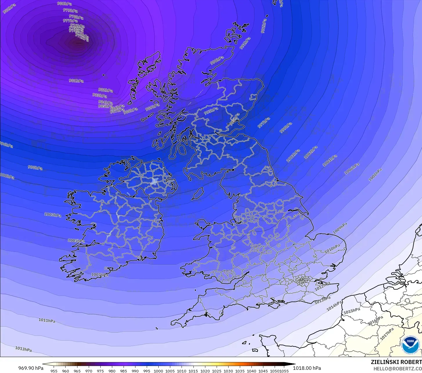 GFS model - Britania Raya, Tekanan