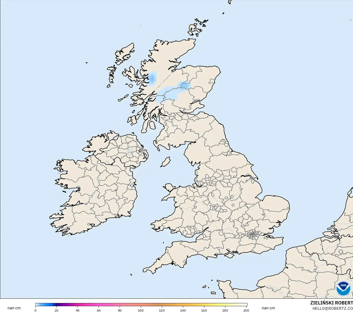 GFS model - Britania Raya, Kedalaman Salju