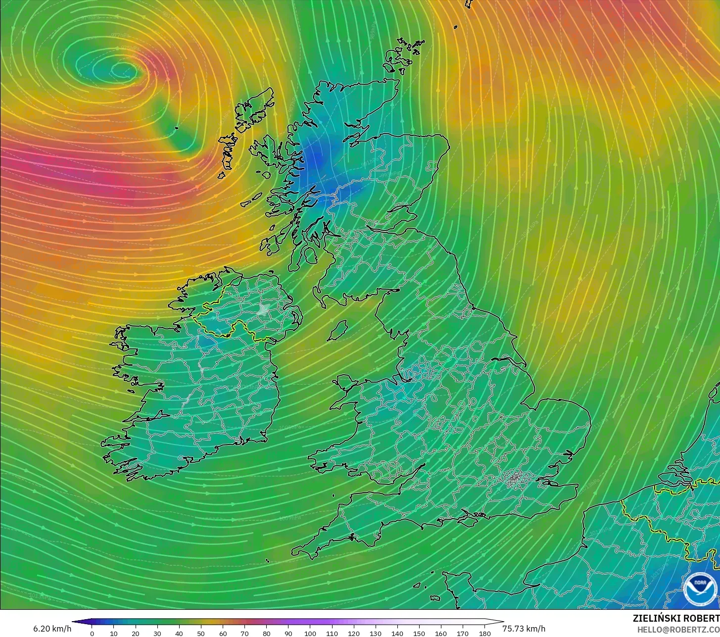GFS model - Britania Raya, Angin 10 m