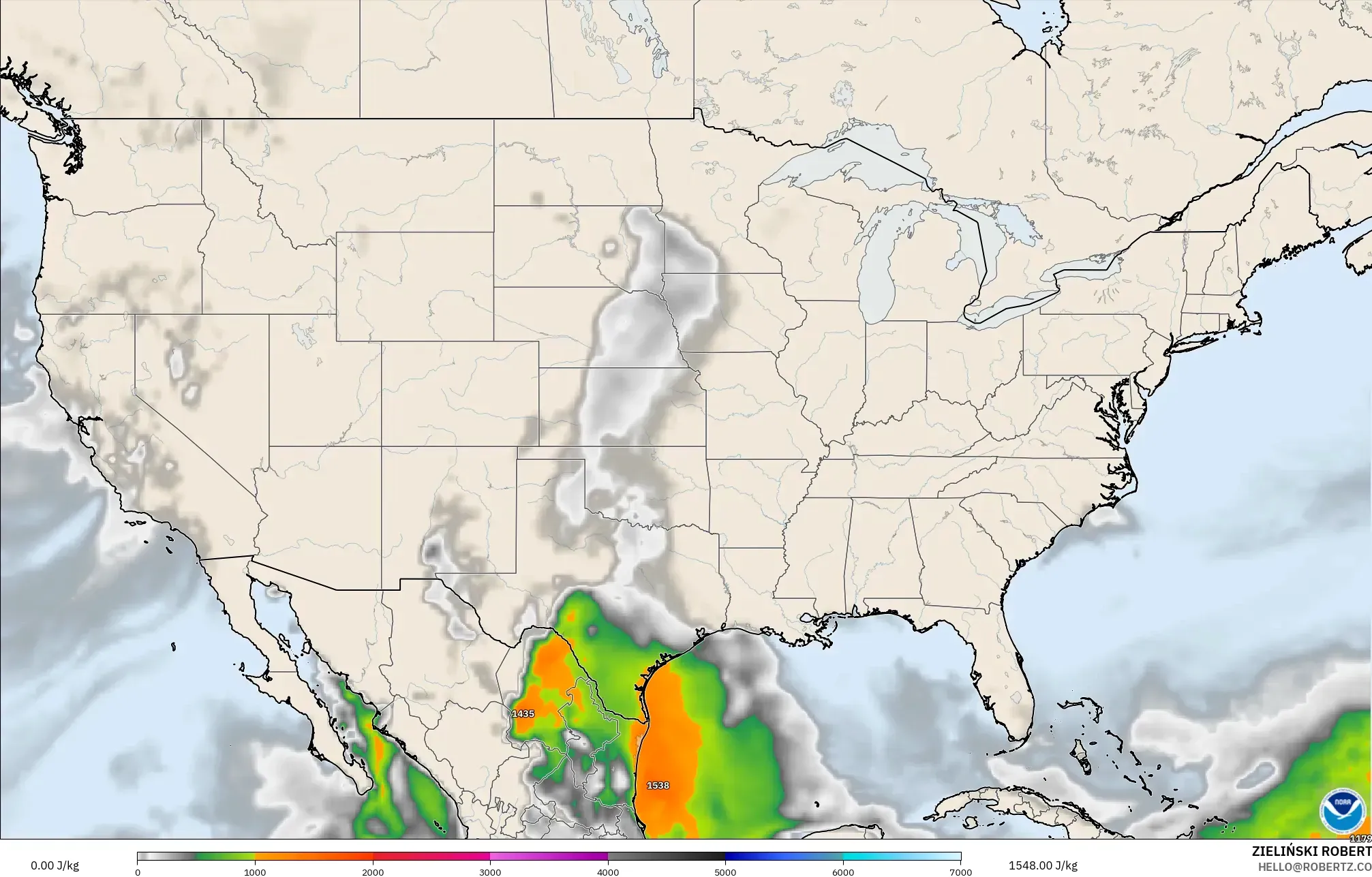 GFS model - Amerika Serikat, CAPE