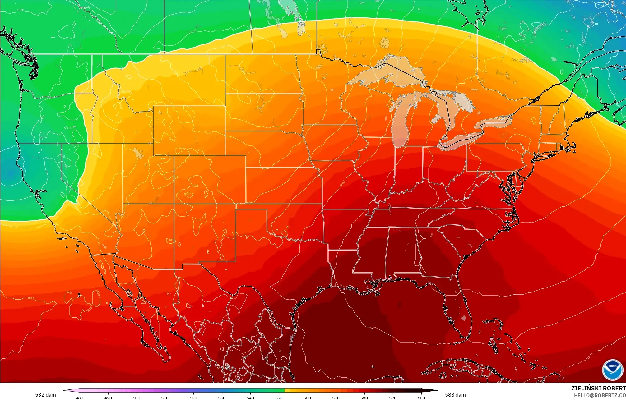 GFS model - Amerika Serikat, Ketinggian geopotensial pada 500 hPa