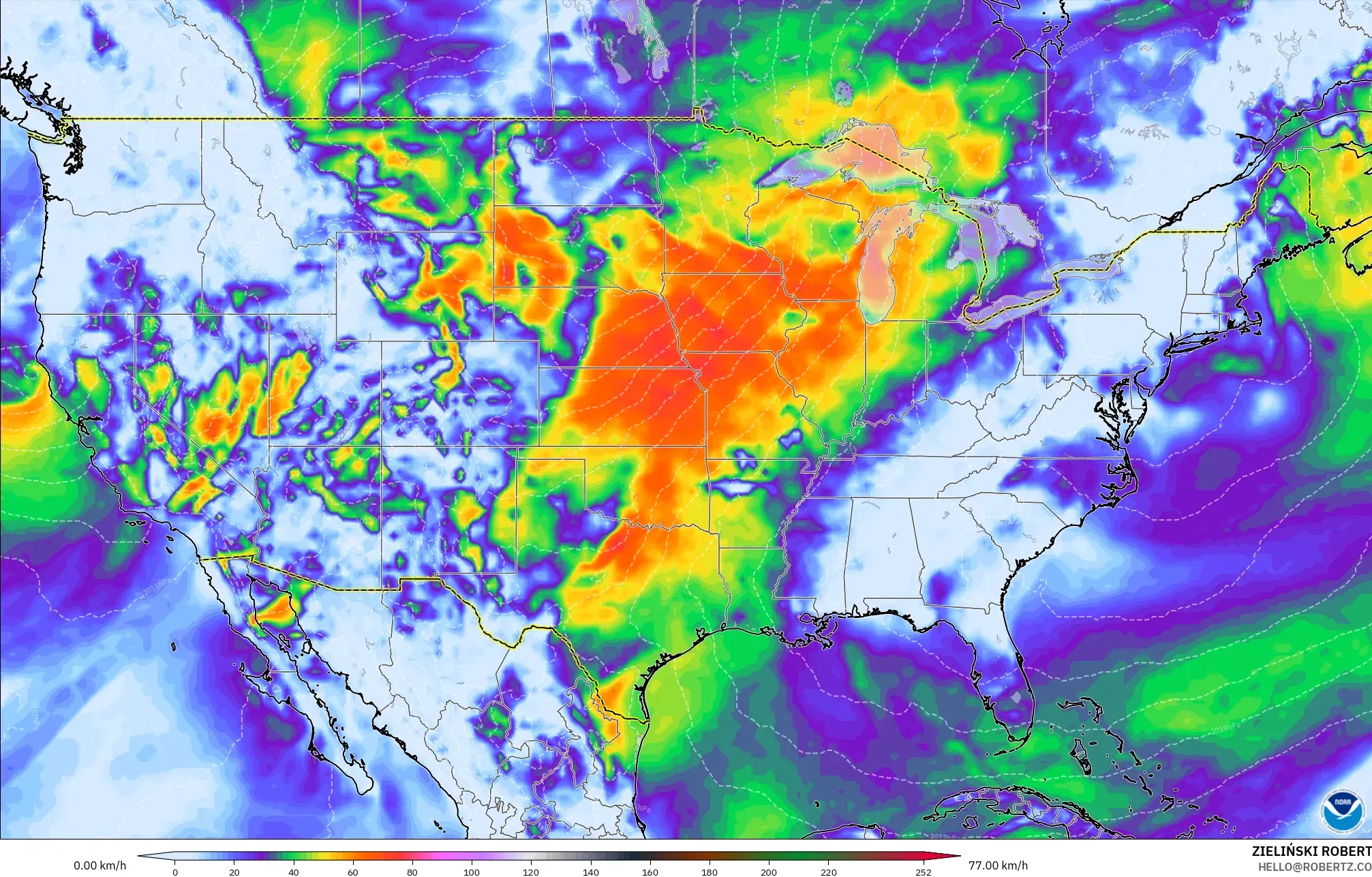GFS model - Amerika Serikat, Puncak Hembusan