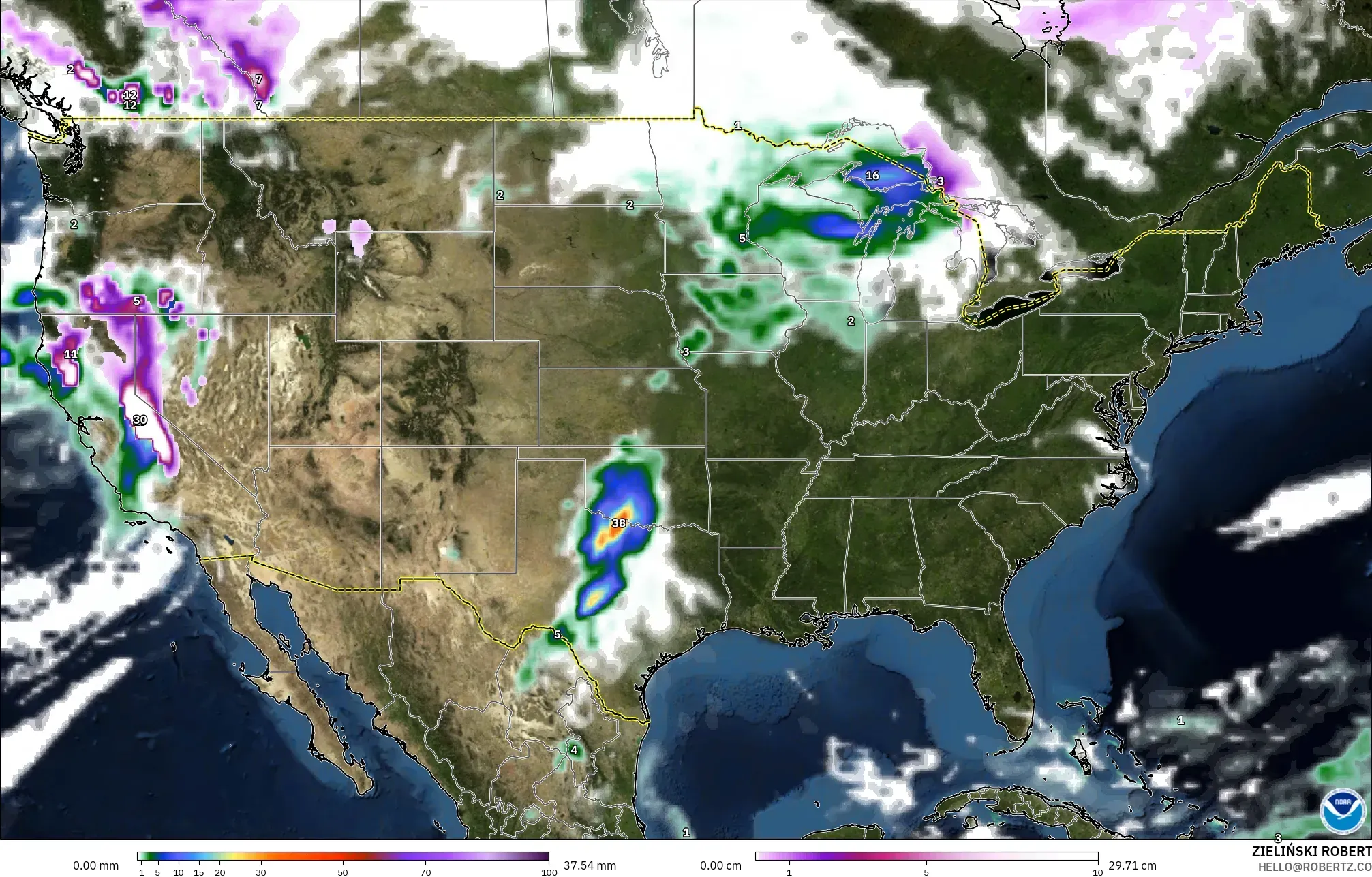 GFS model - Amerika Serikat, Curah Hujan, Awan, dan Tekanan