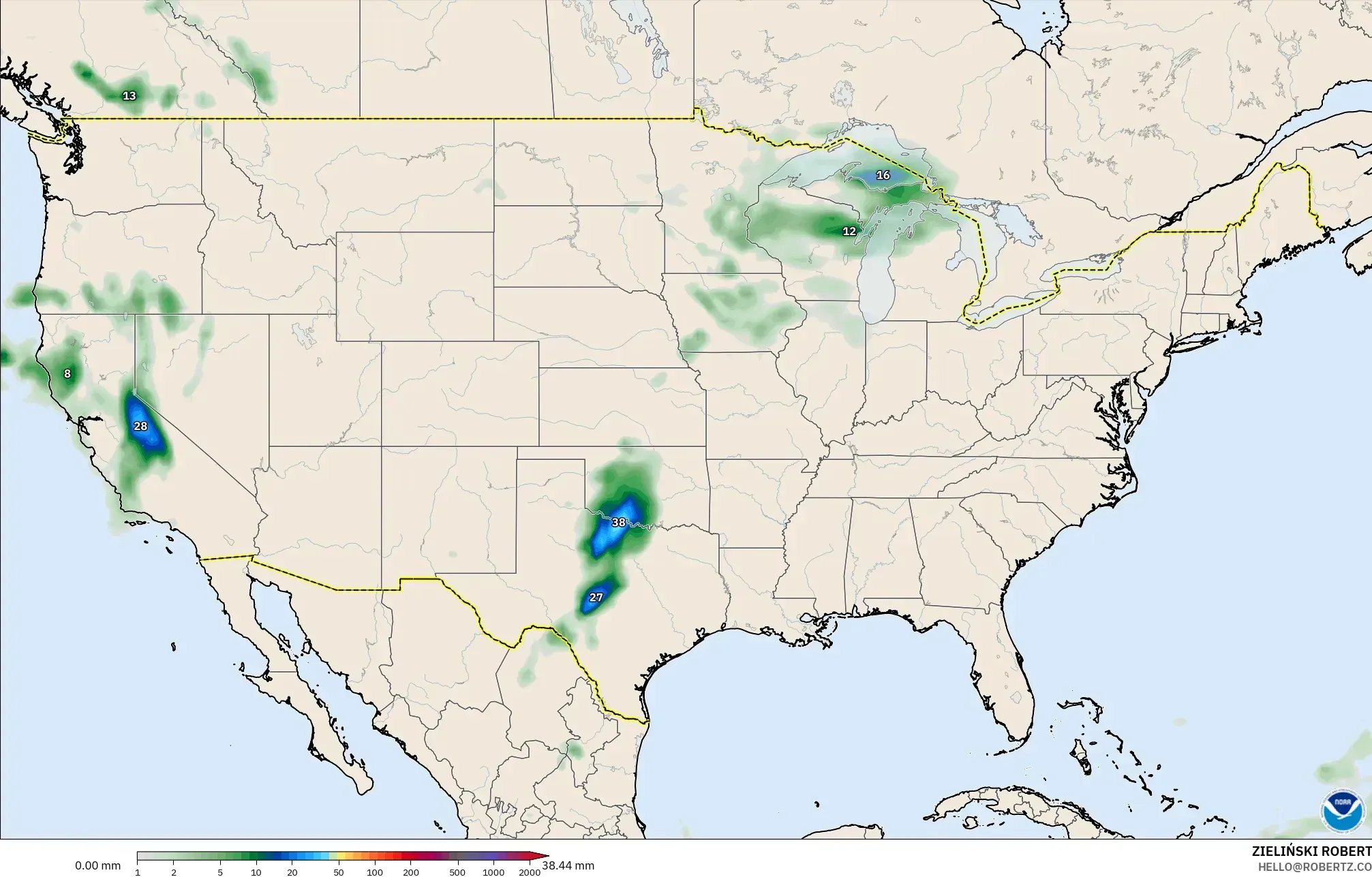 GFS model - Amerika Serikat, Akumulasi Curah Hujan