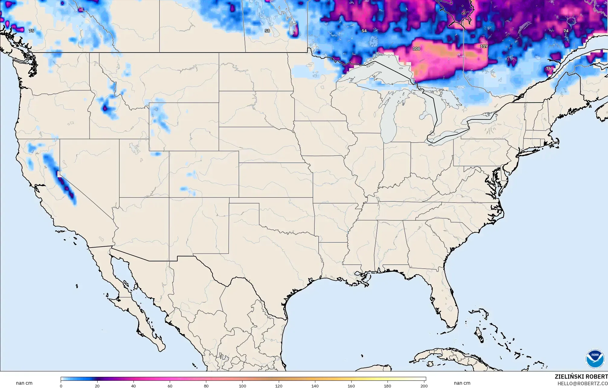 GFS model - Amerika Serikat, Kedalaman Salju