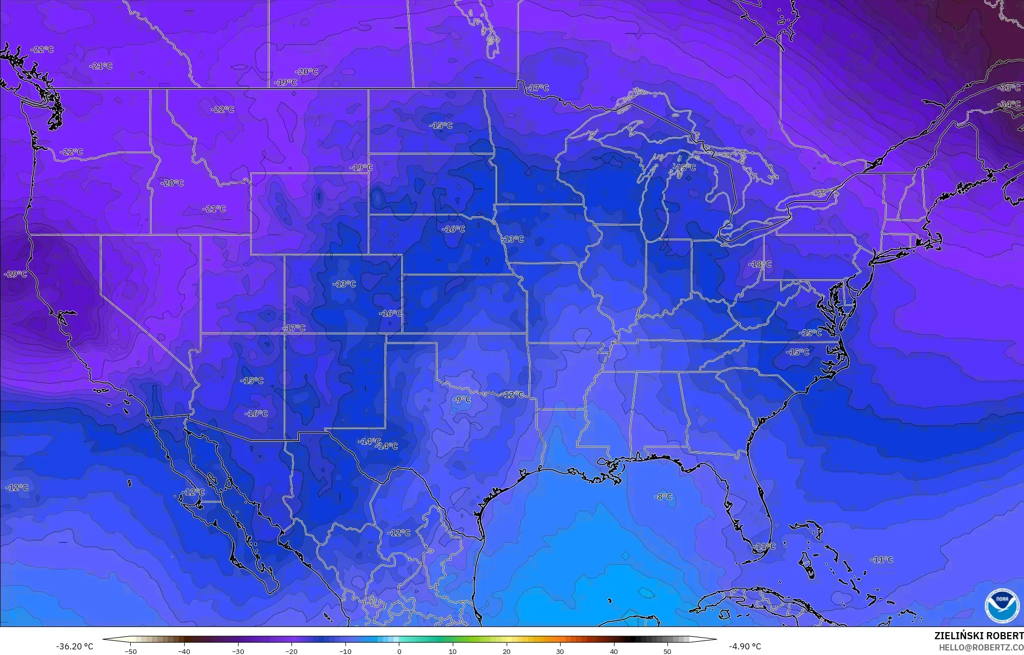 GFS model - Amerika Serikat, Suhu 500 hPa