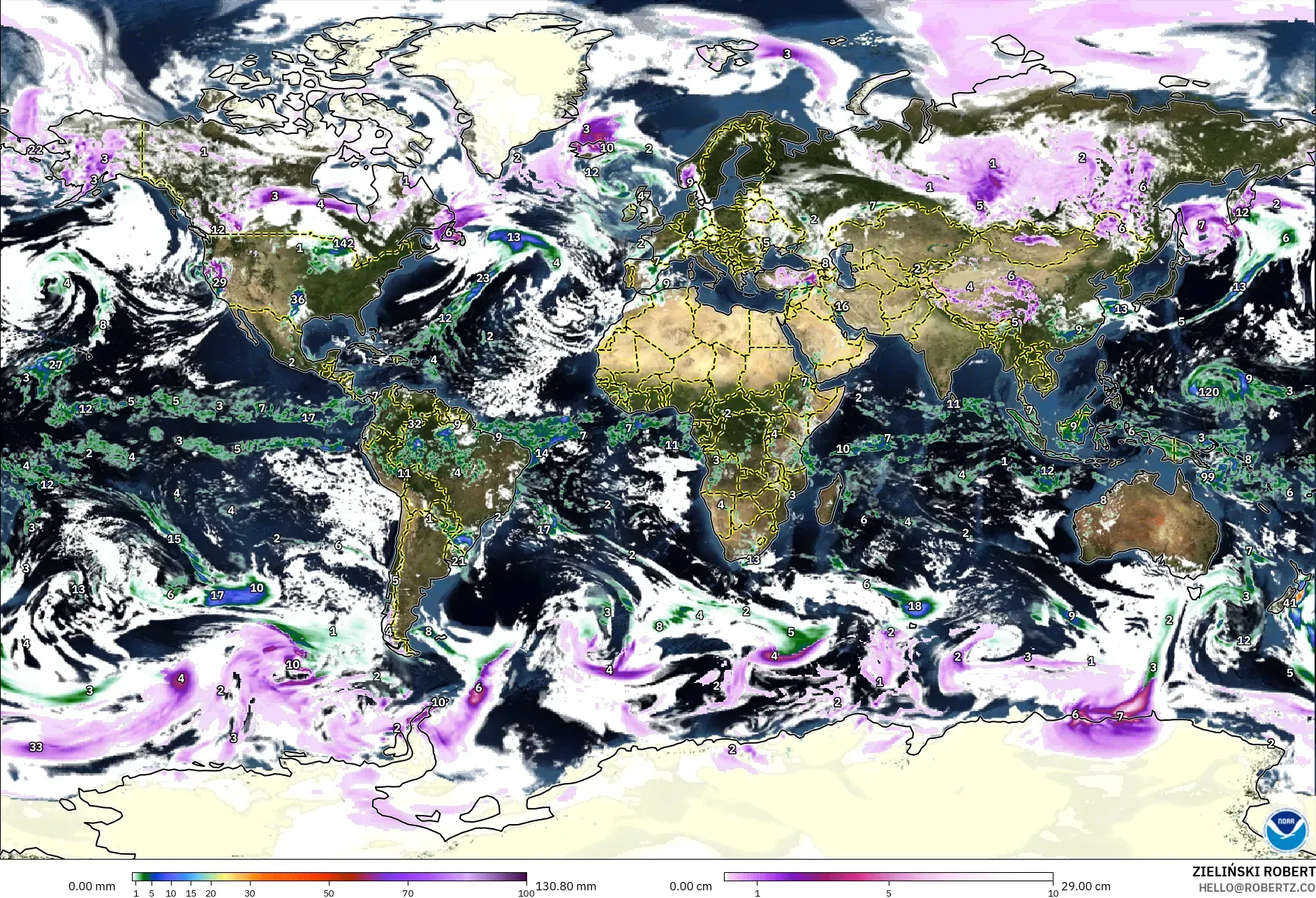 GFS model - Dunia, Curah Hujan, Awan, dan Tekanan