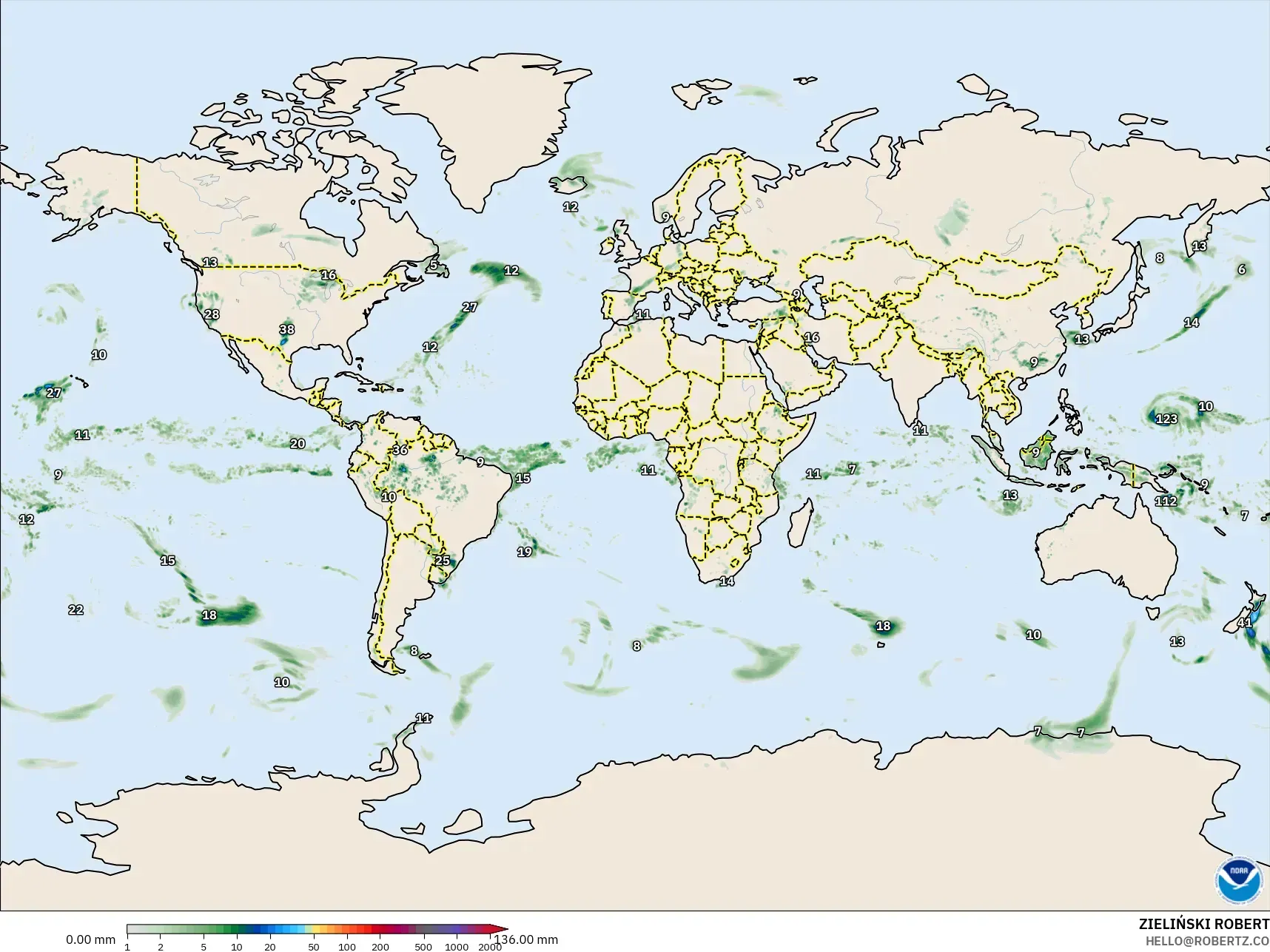 GFS model - Dunia, Akumulasi Curah Hujan