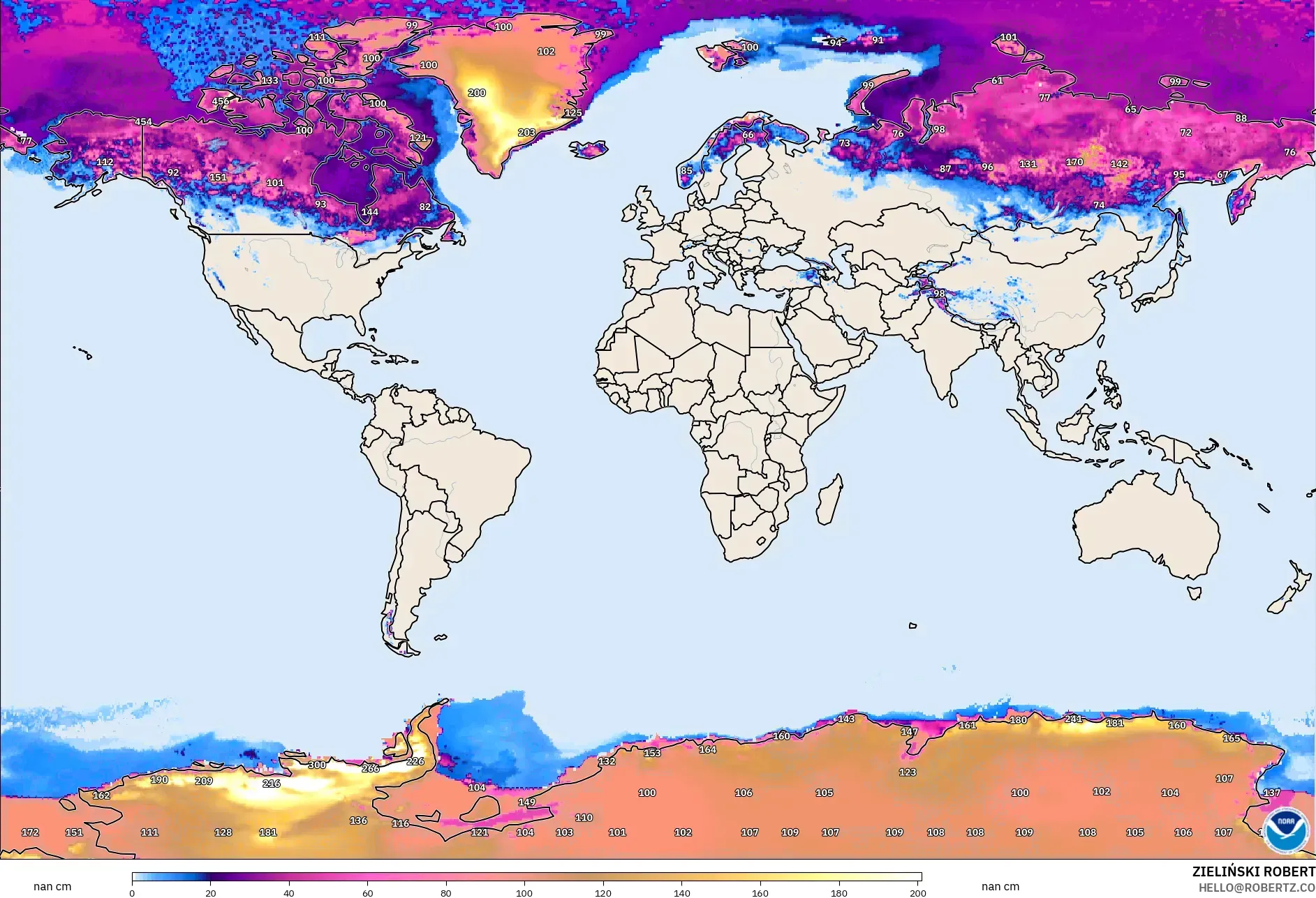GFS model - Dunia, Kedalaman Salju