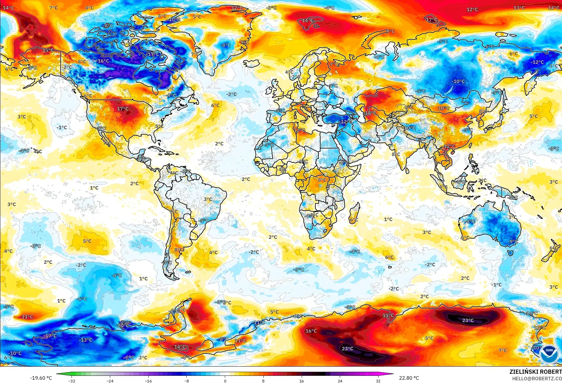 GFS model - Dunia, Anomali Suhu 2 m