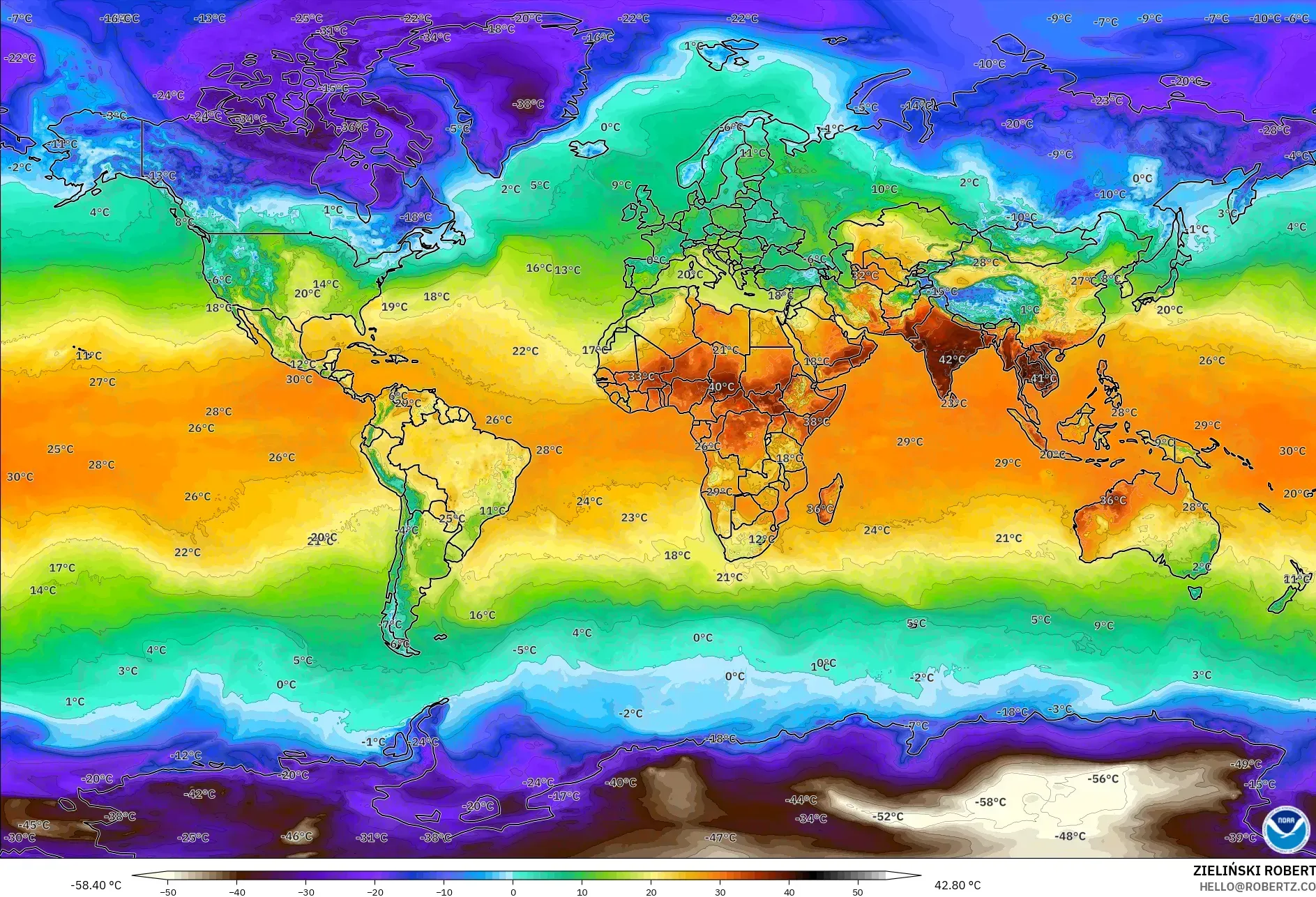 GFS model - Dunia, Suhu 2 m