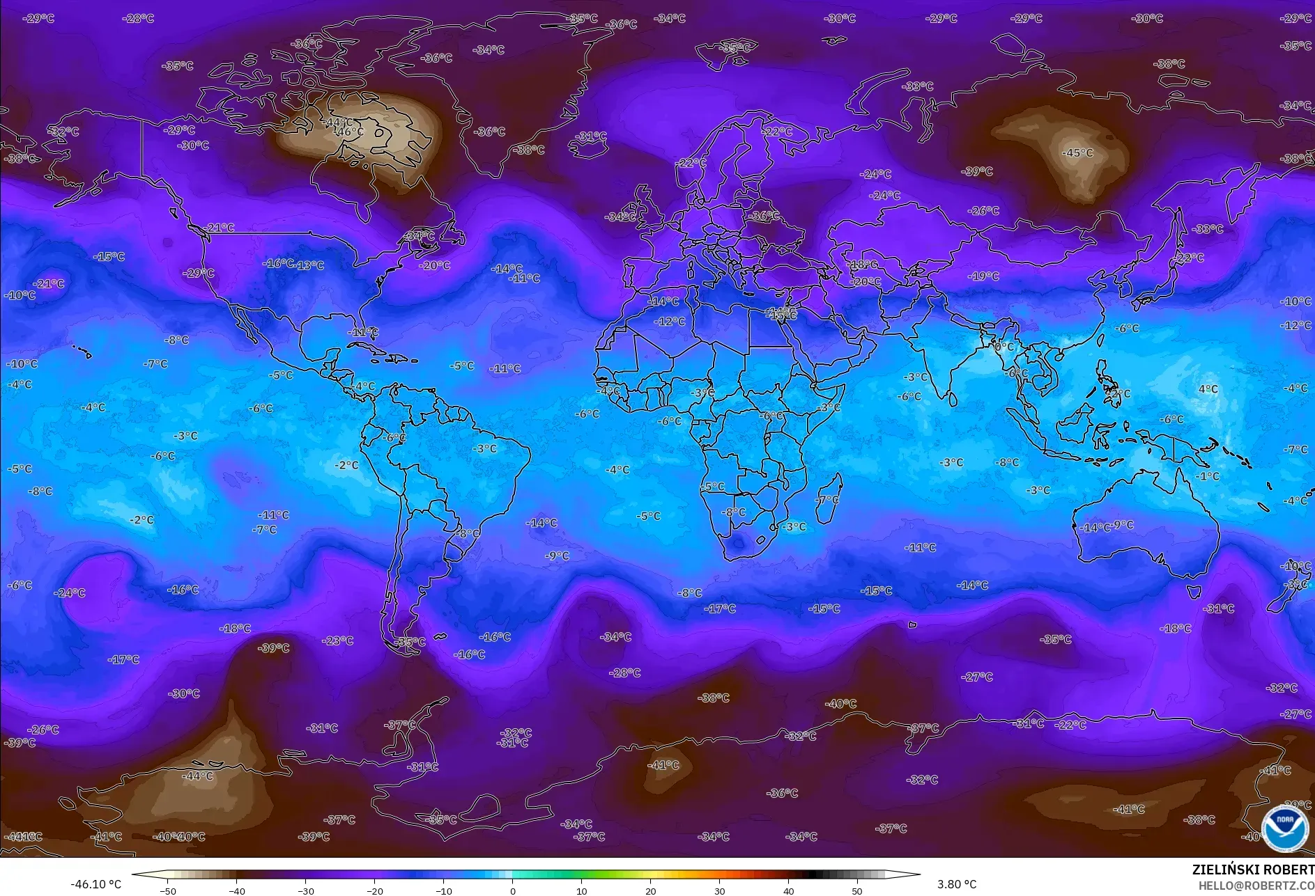 GFS model - Dunia, Suhu 500 hPa