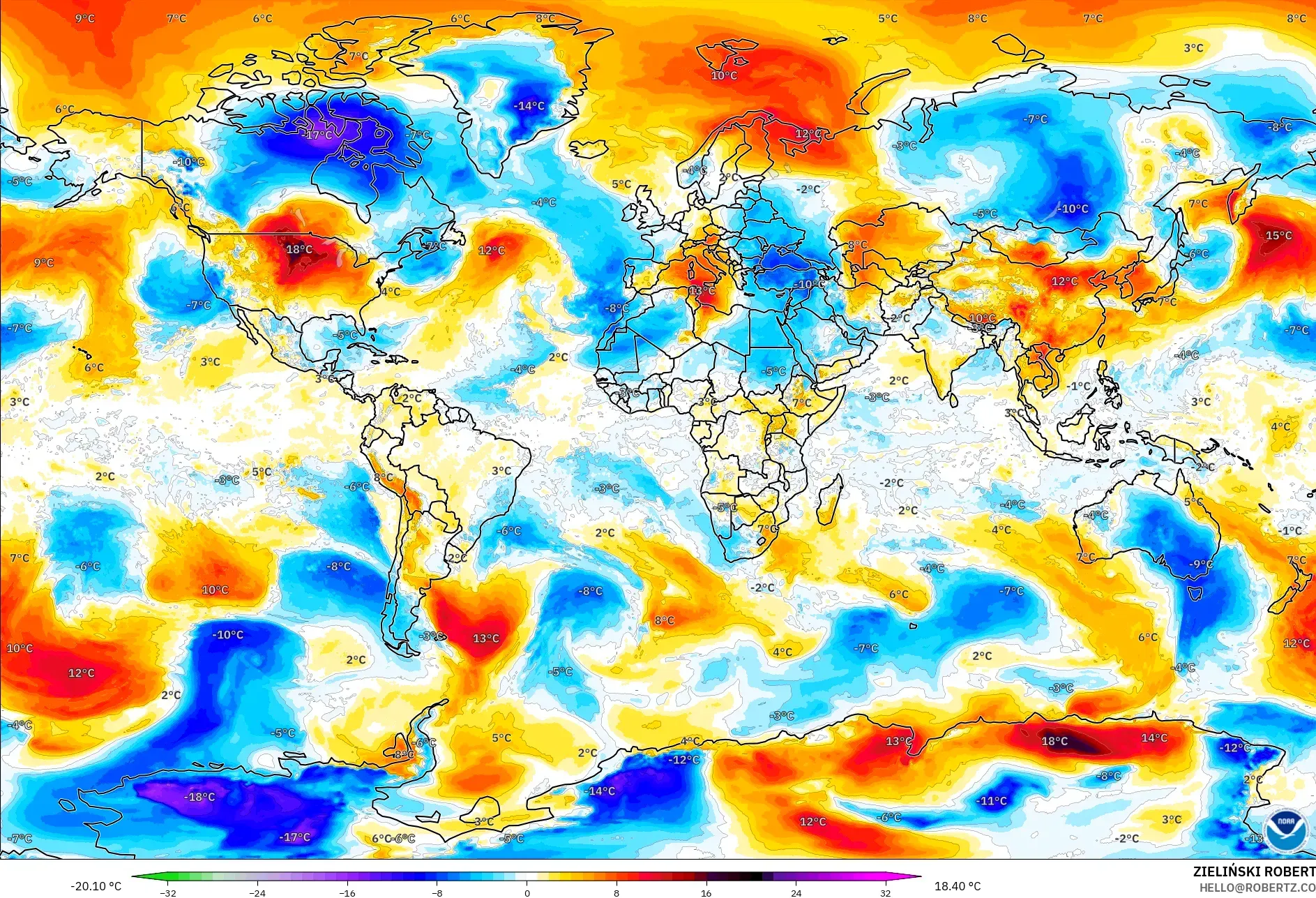 GFS model - Dunia, Anomali Suhu 850 hPa