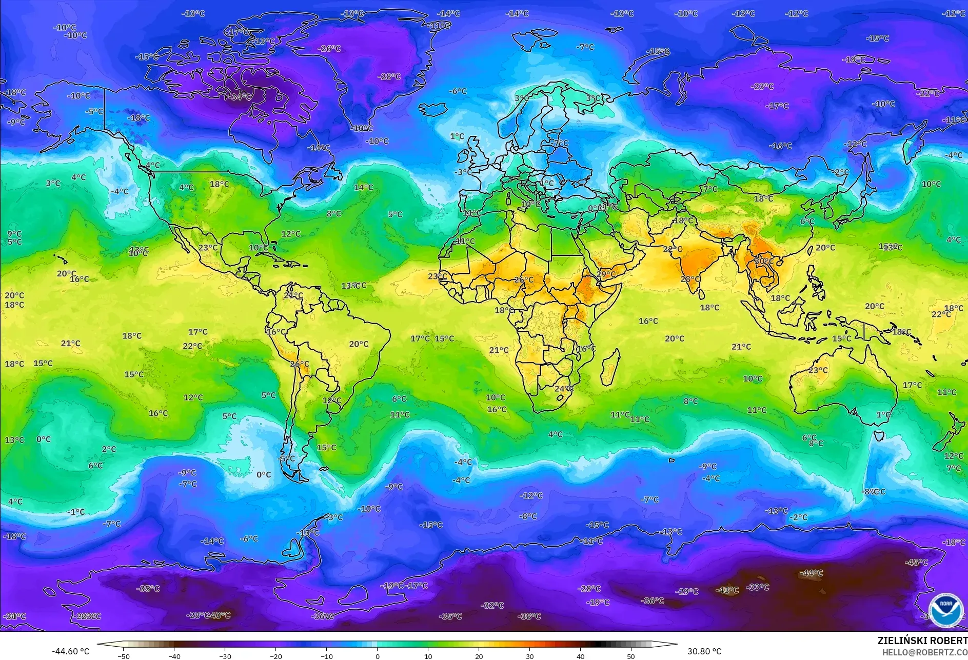 GFS model - Dunia, Suhu 850 hPa