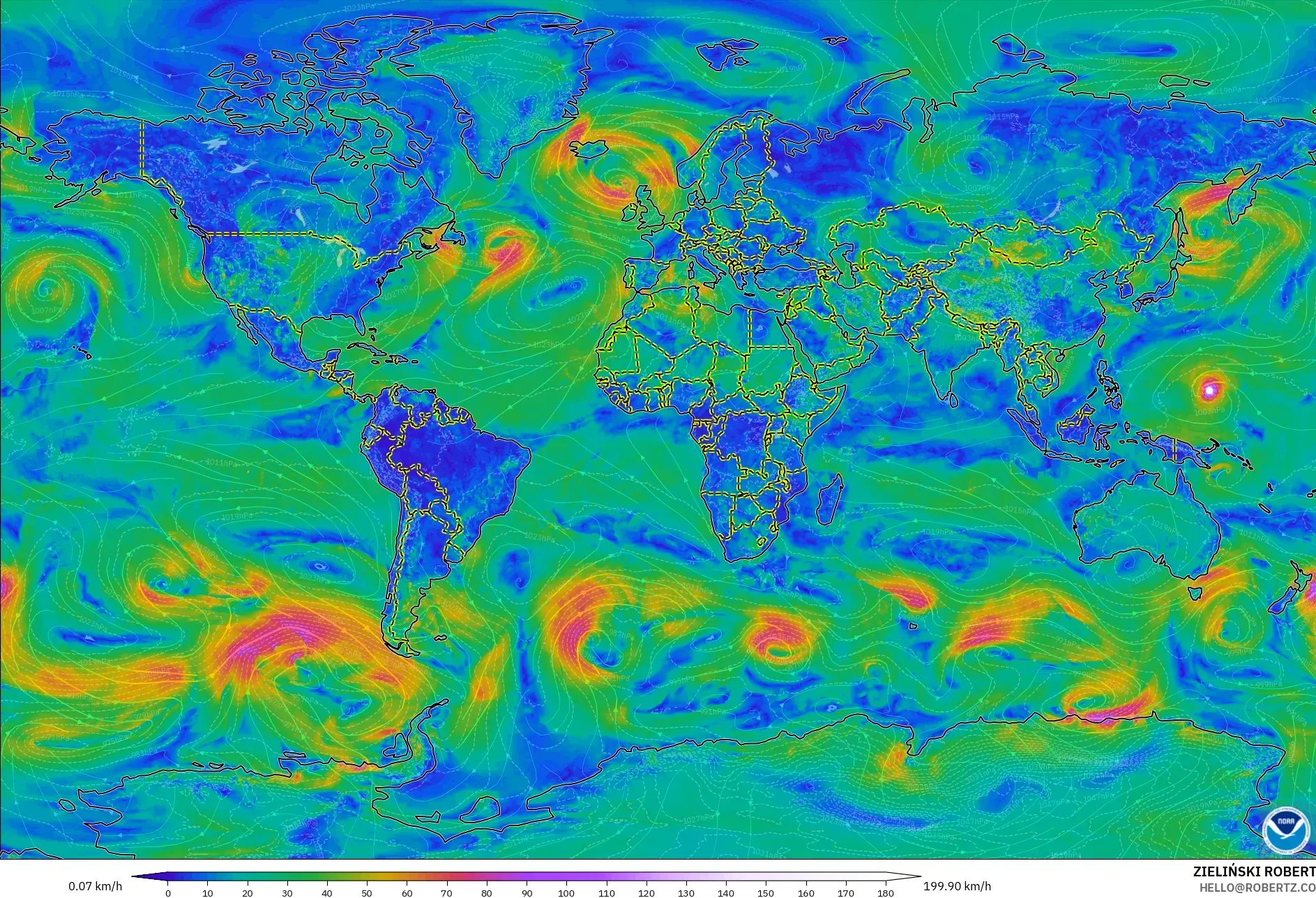 GFS model - Dunia, Angin 10 m