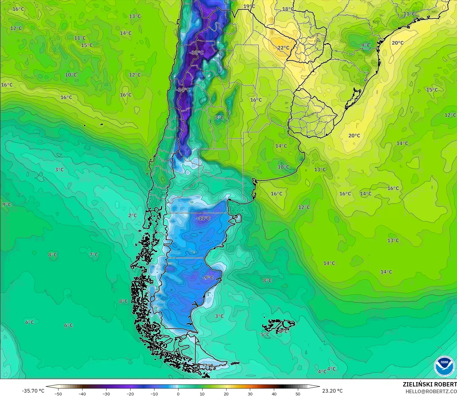 GFS model - Argentina, Titik Embun 2 m