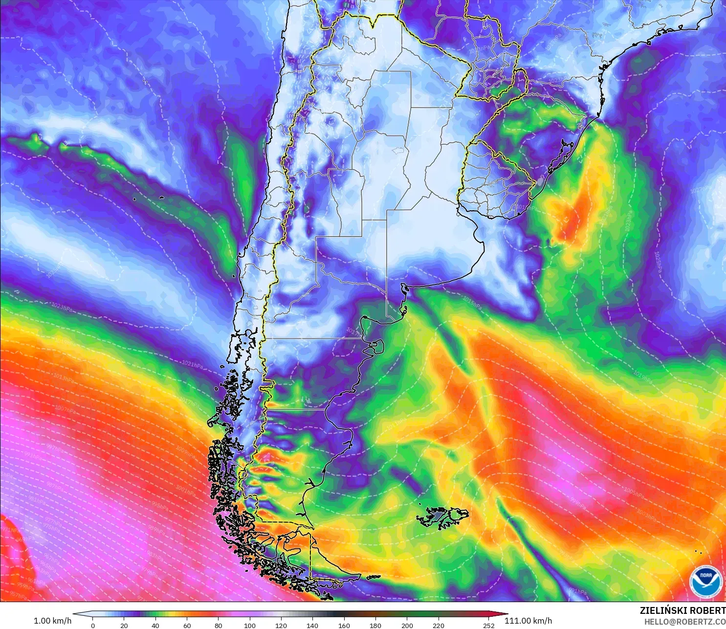 GFS model - Argentina, Puncak Hembusan