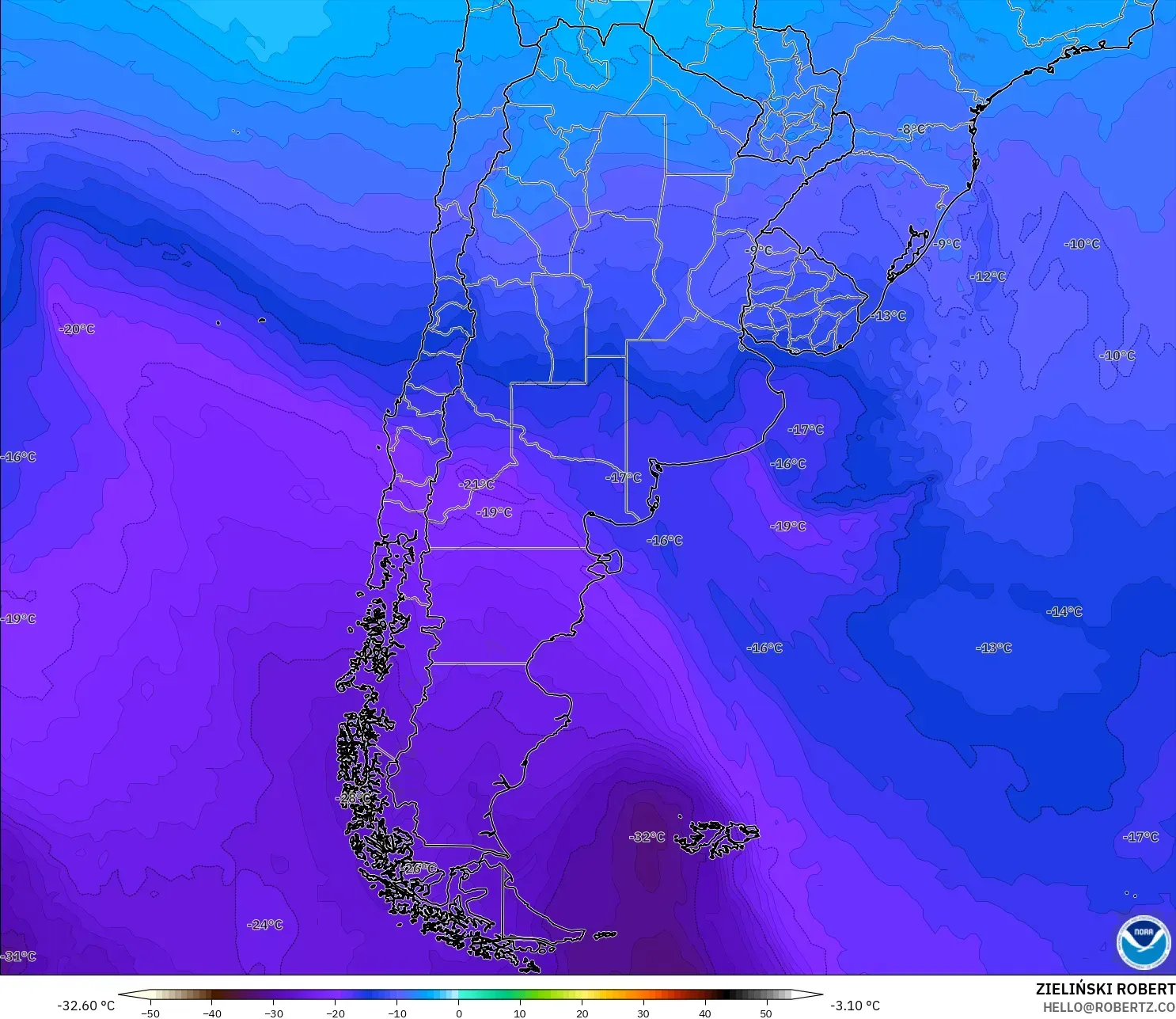 GFS model - Argentina, Suhu 500 hPa