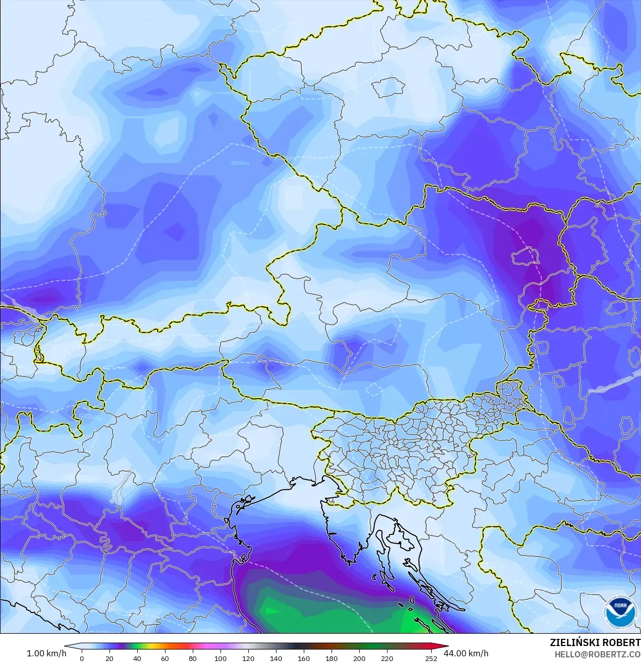GFS model - Austria, Hembusan Angin