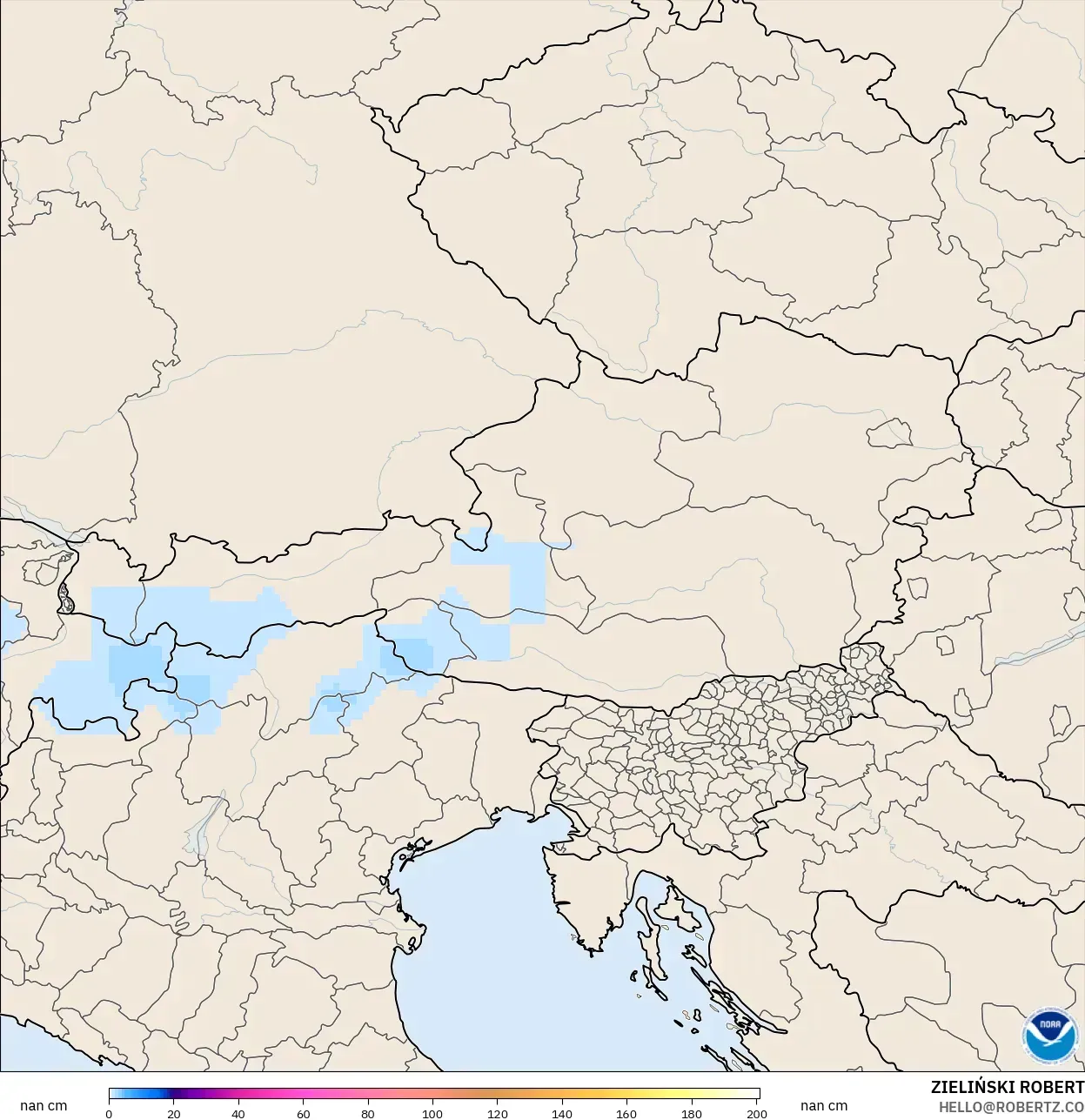 GFS model - Austria, Kedalaman Salju