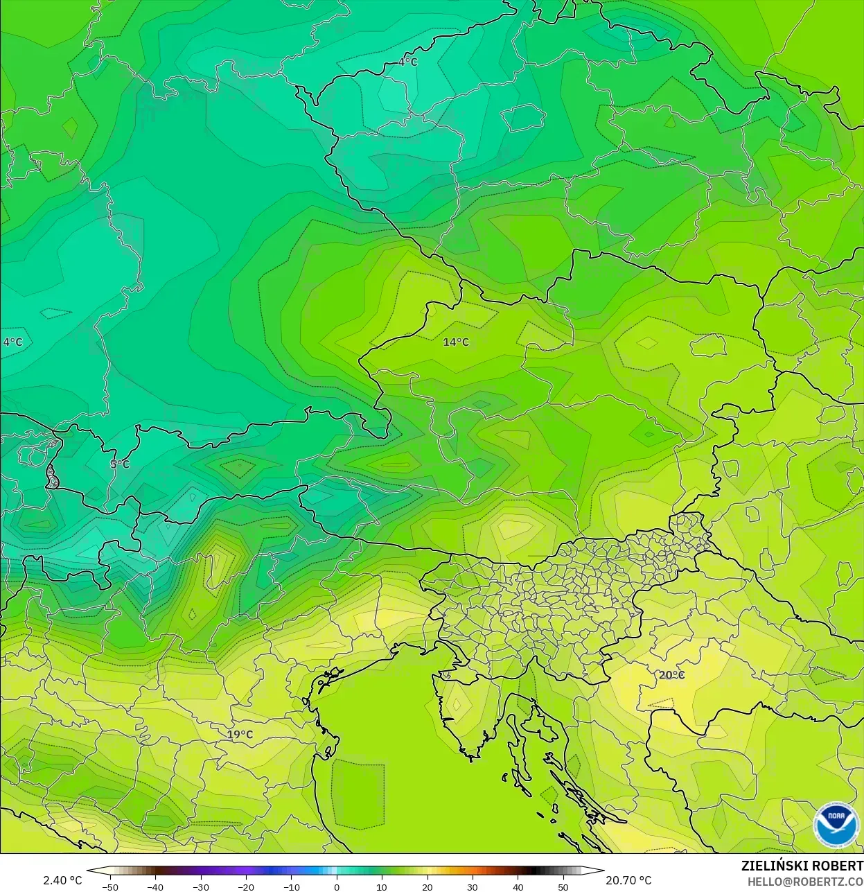 GFS model - Austria, Suhu 2 m