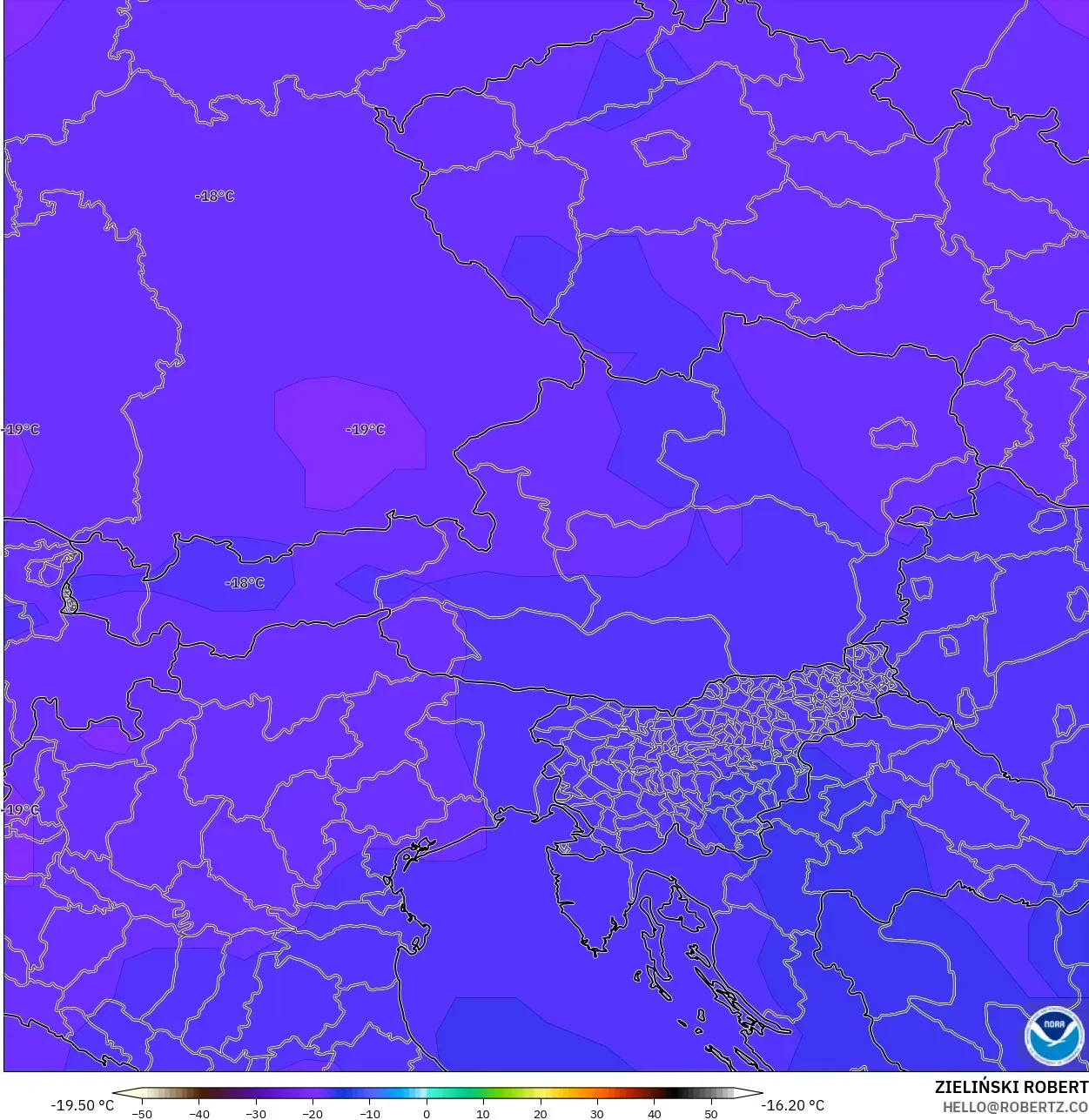 GFS model - Austria, Suhu 500 hPa