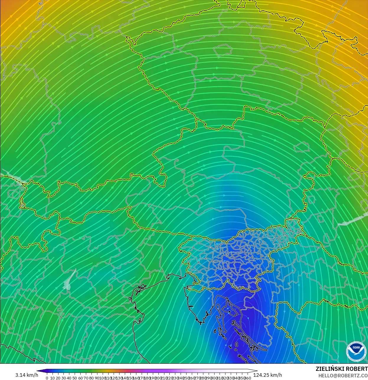 GFS model - Austria, Angin 300 hPa (aliran jet)