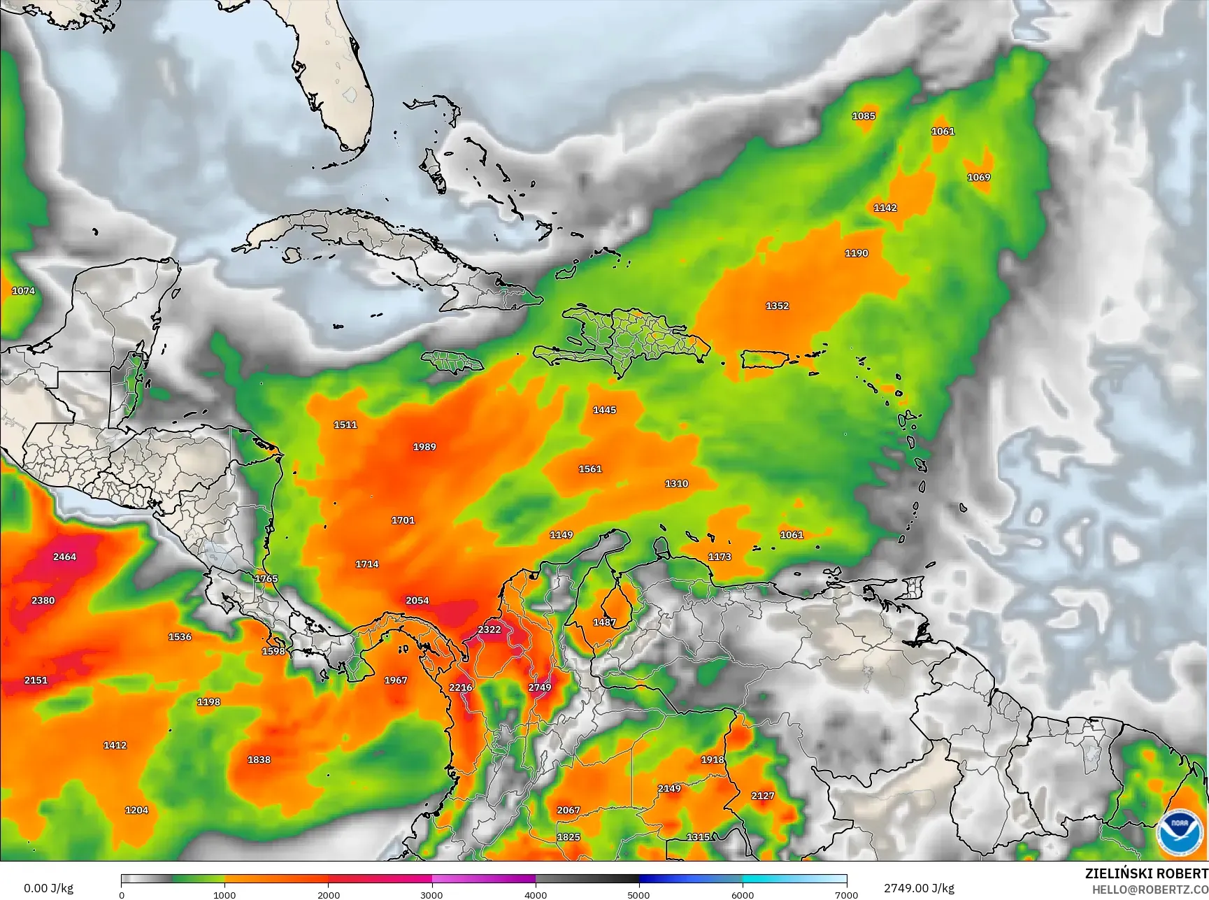 GFS model - Karibia, CAPE