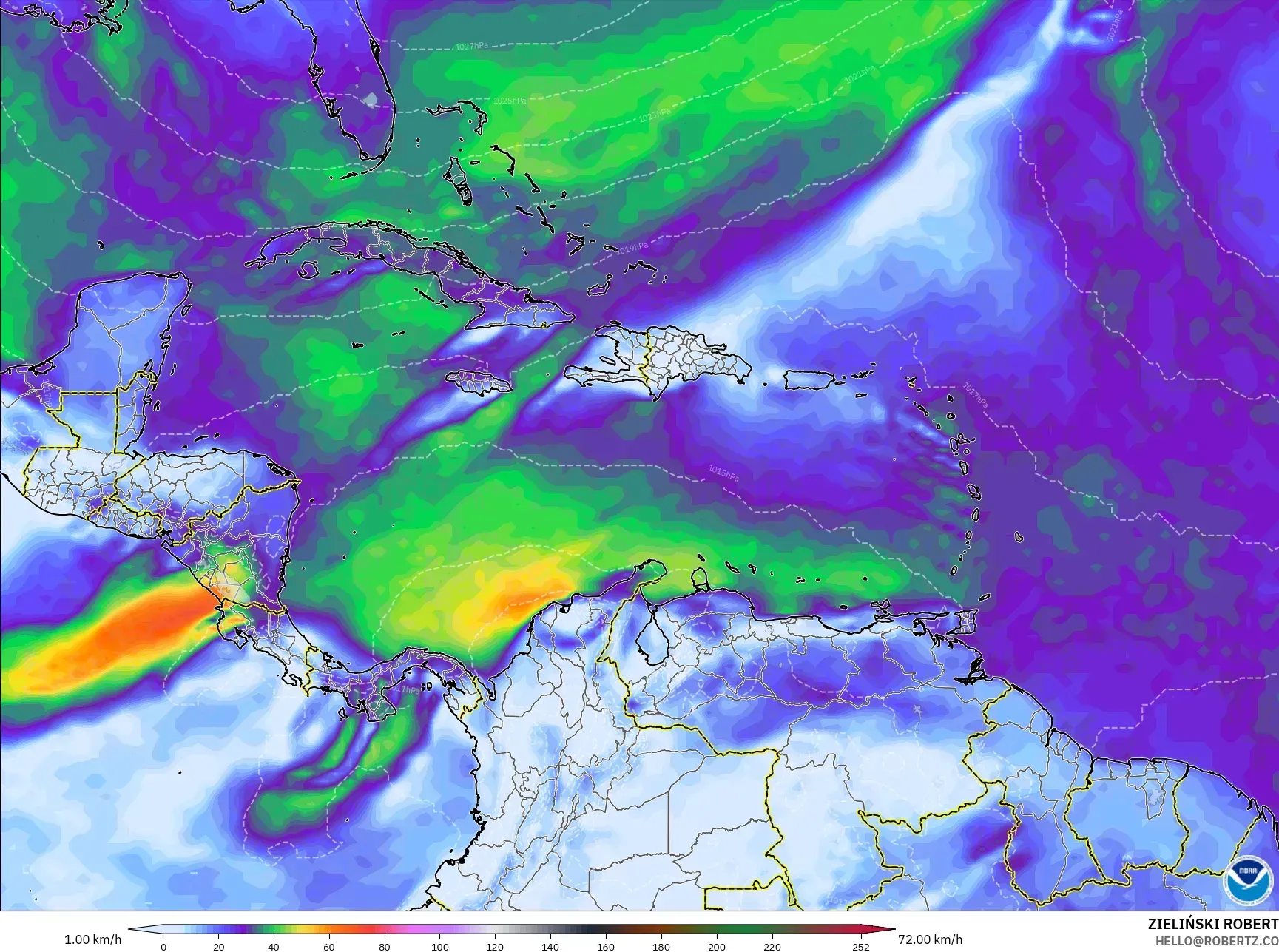 GFS model - Karibia, Puncak Hembusan