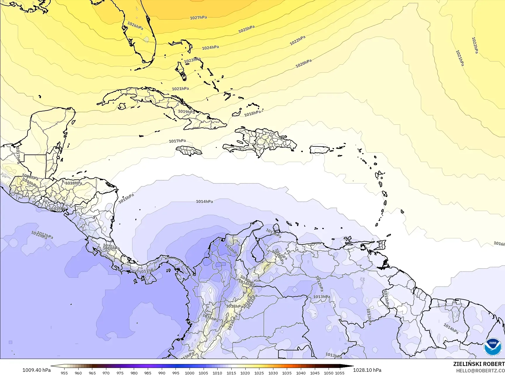 GFS model - Karibia, Tekanan