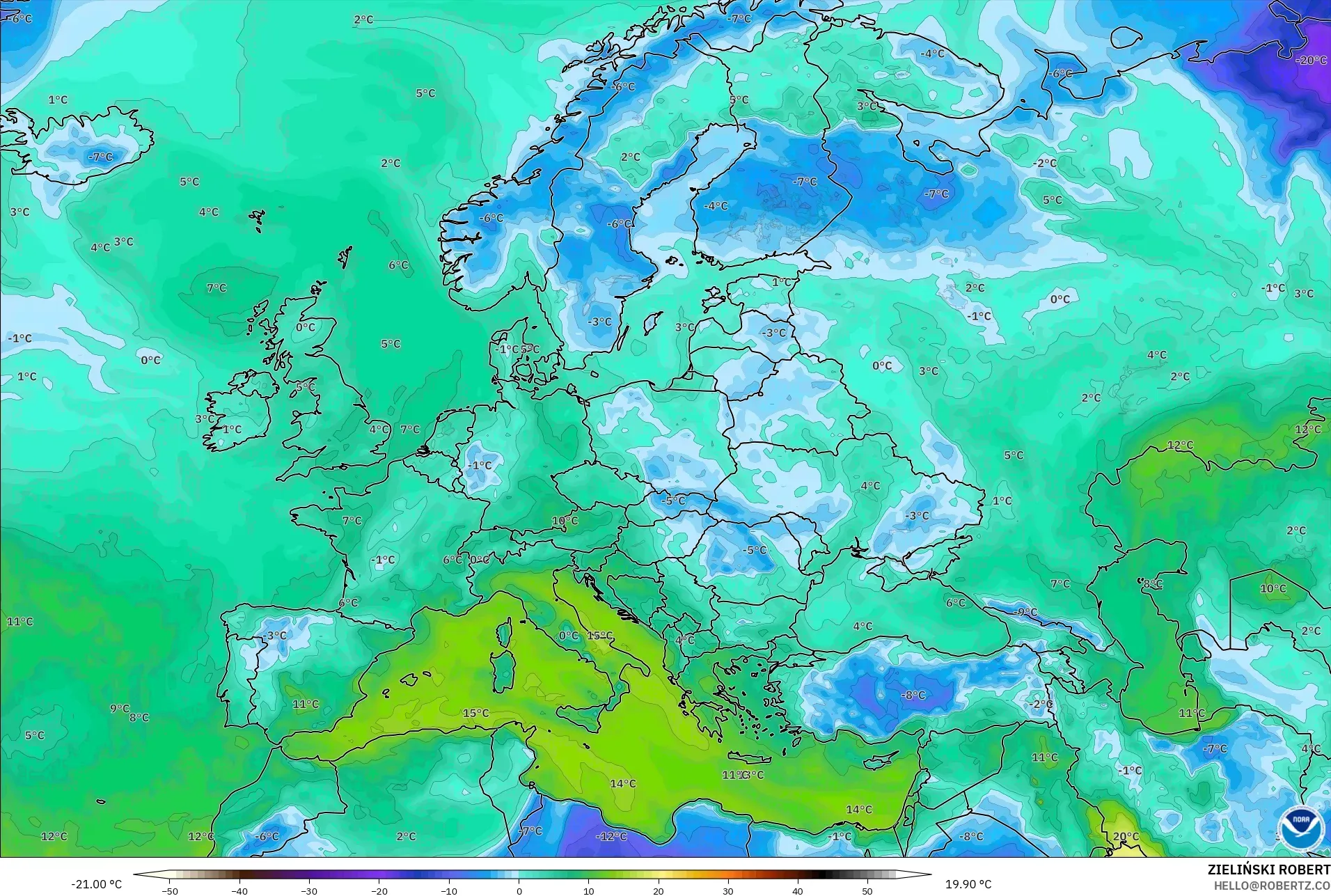 GFS model - Eropa, Titik Embun 2 m