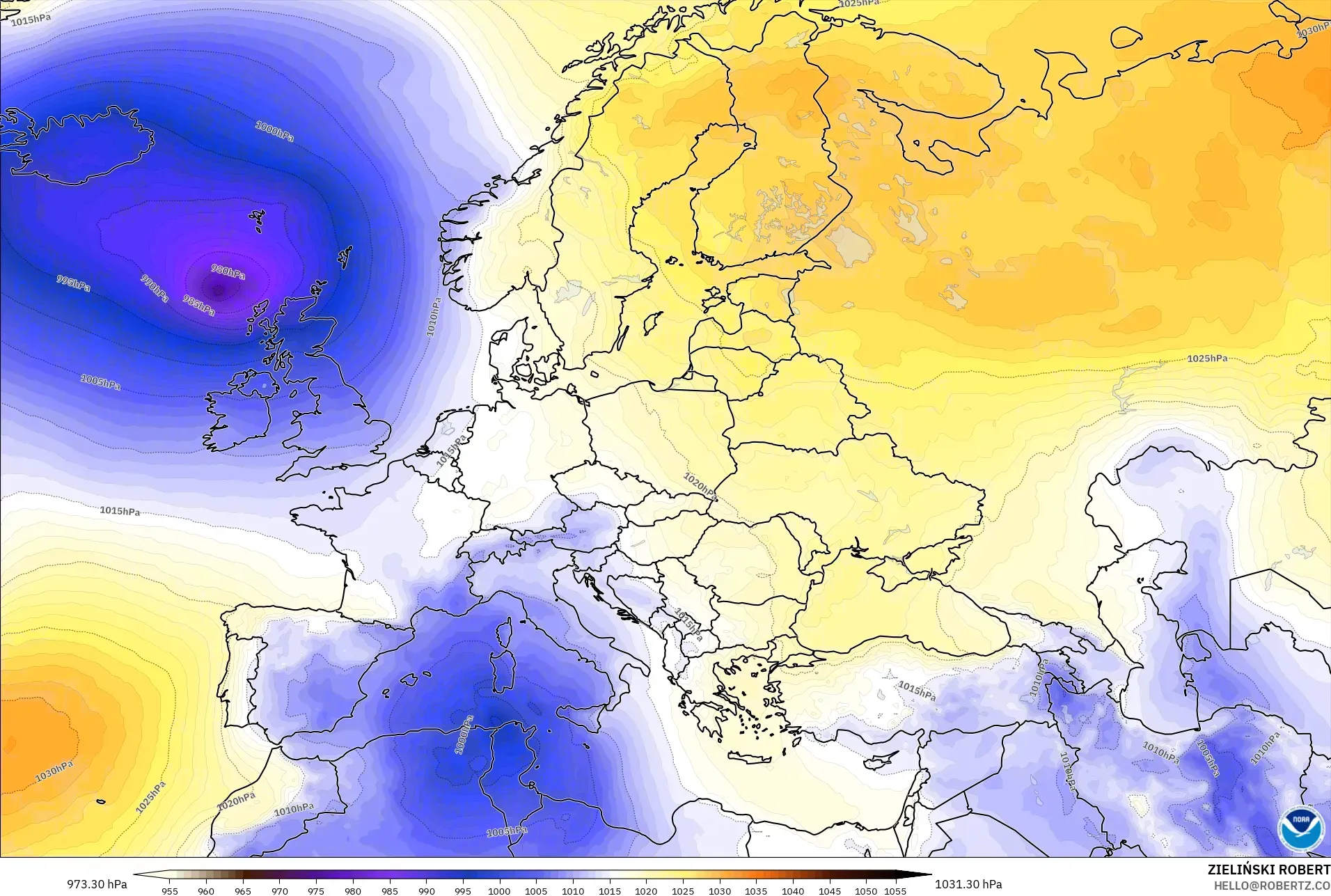 GFS model - Eropa, Tekanan