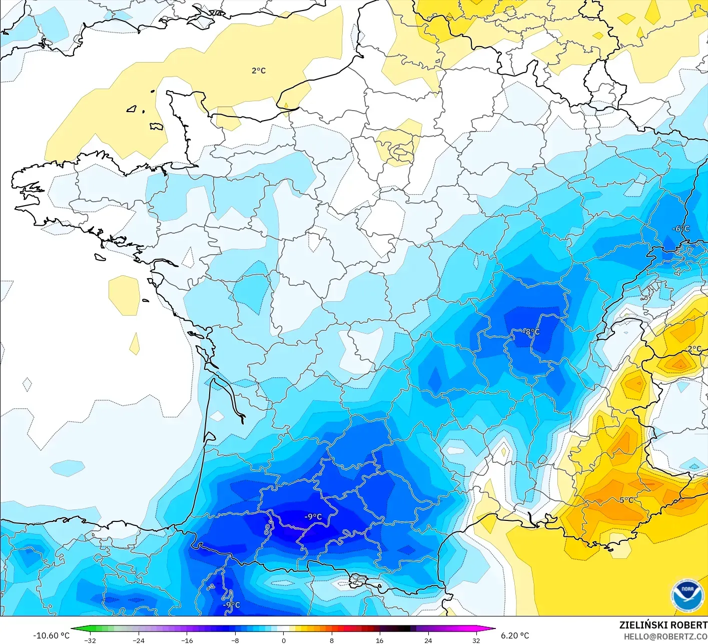 GFS model - Prancis, Anomali Suhu 2 m