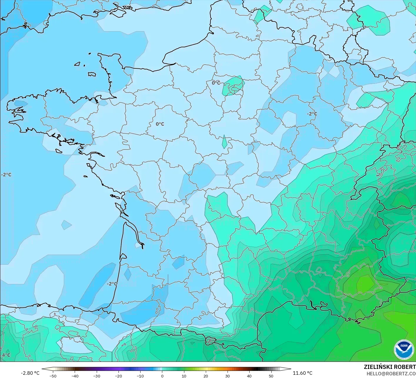 GFS model - Prancis, Suhu 850 hPa
