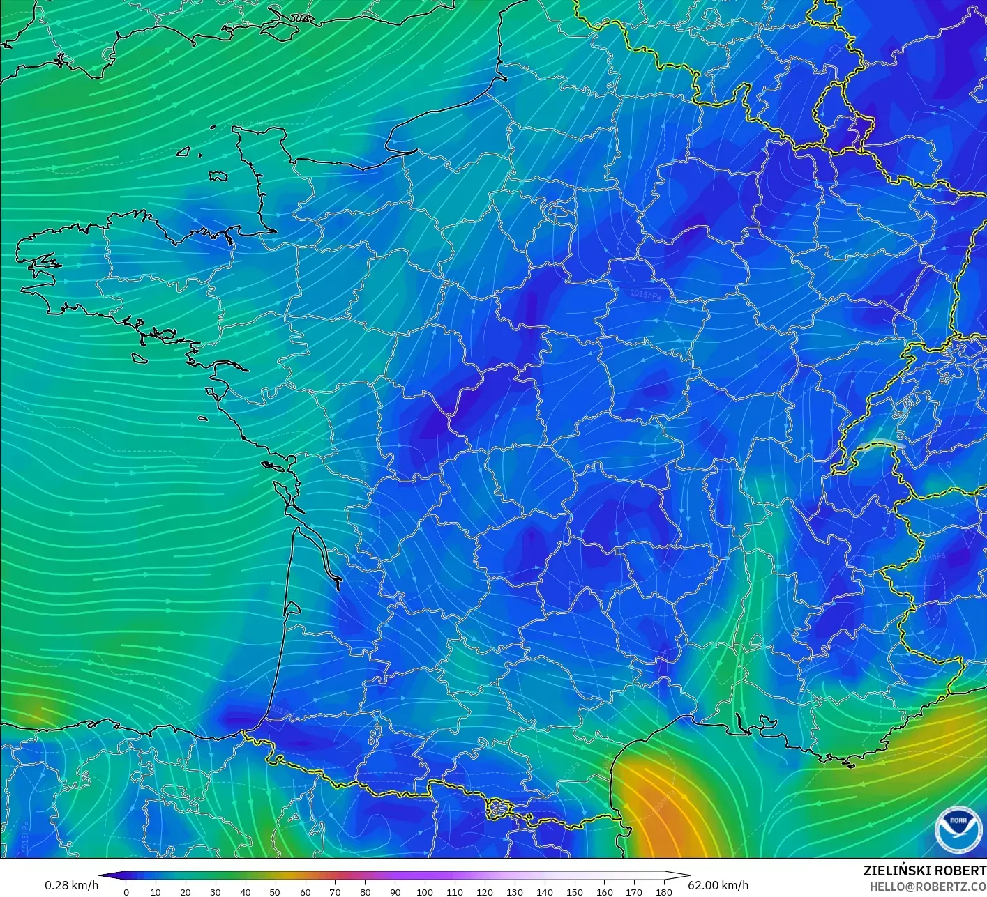 GFS model - Prancis, Angin 10 m