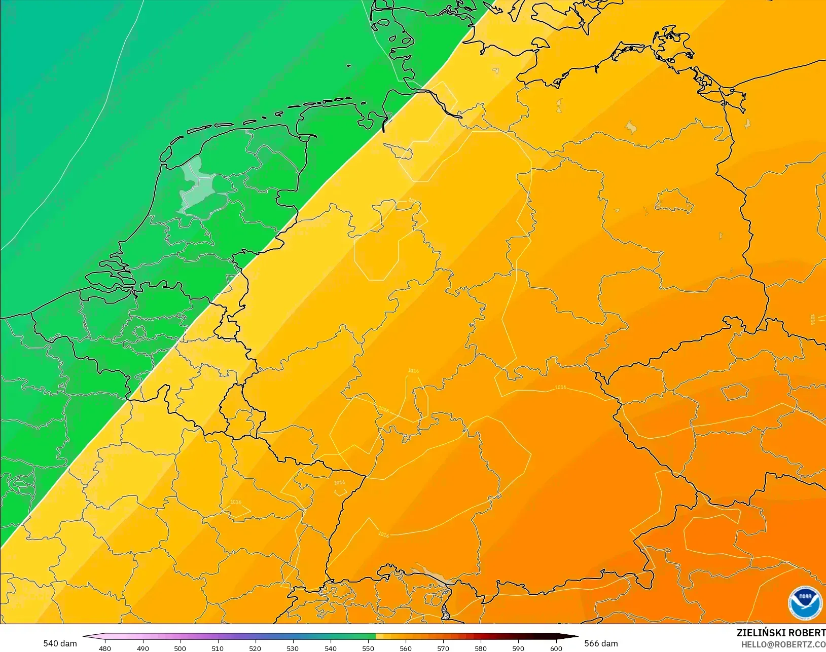 GFS model - Jerman, Ketinggian geopotensial pada 500 hPa