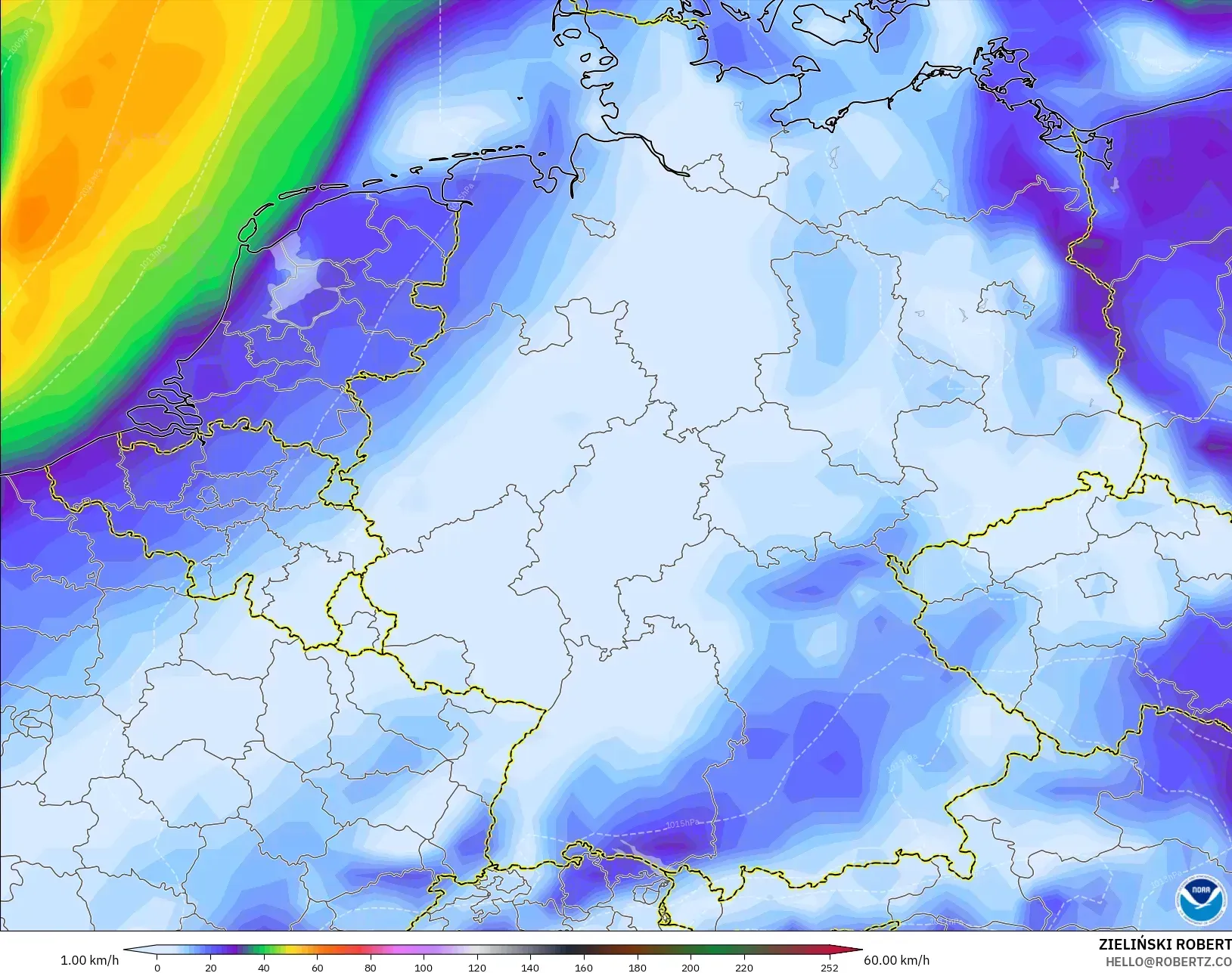 GFS model - Jerman, Hembusan Angin