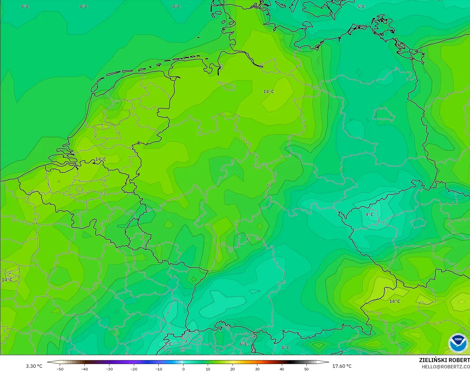 GFS model - Jerman, Suhu 2 m