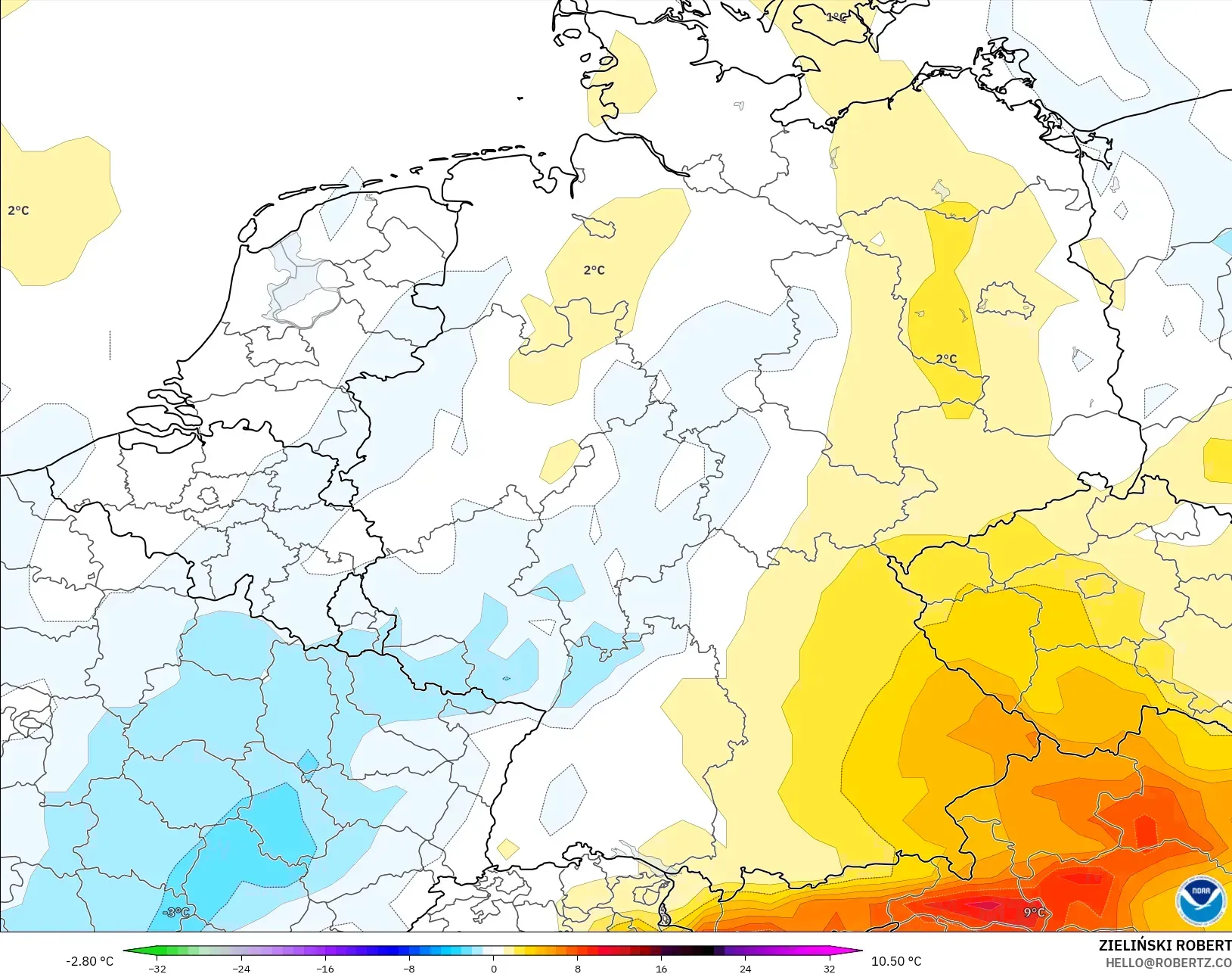 GFS model - Jerman, Anomali Suhu 850 hPa
