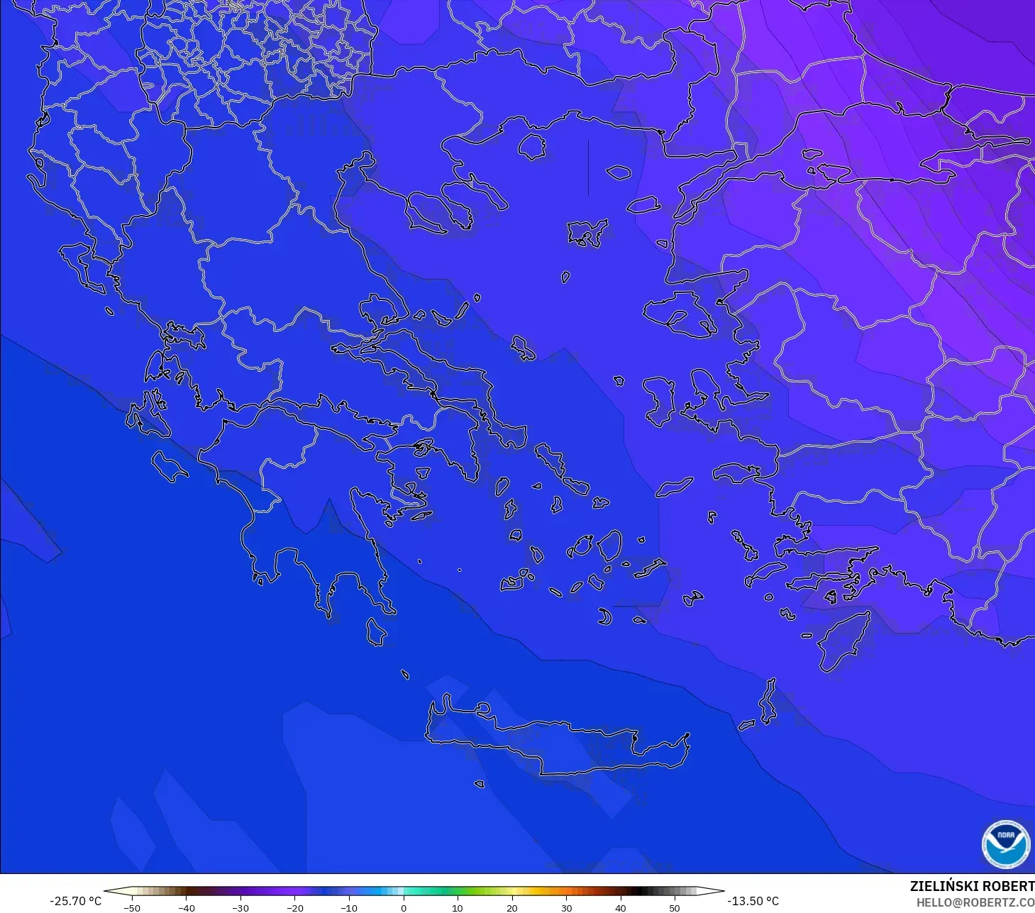 GFS model - Yunani, Suhu 500 hPa