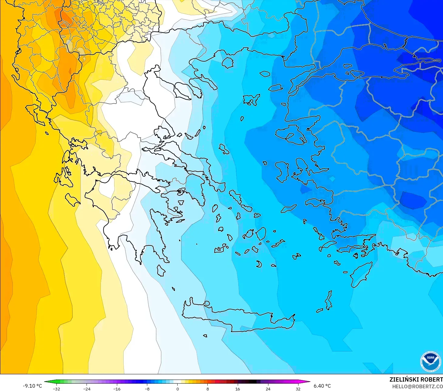 GFS model - Yunani, Anomali Suhu 850 hPa